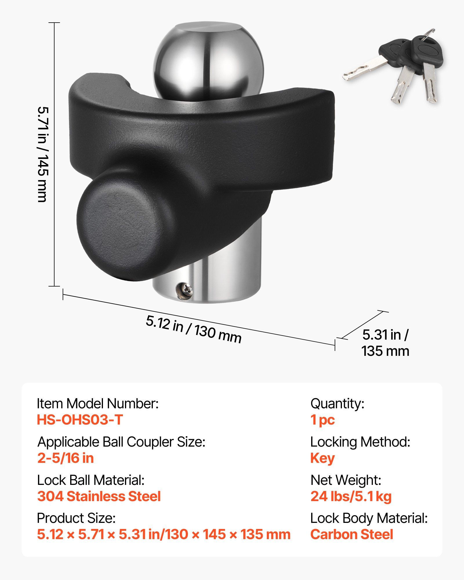 Trailer Hitch Lock, Compatible with 58.7 mm Couplers, Heavy-Duty Anti-Theft Trailer Ball Lock with 3 Keys, Prying-Resistant & Impact-Resistant, Fits for RVs, Boats, Off-Road Vehicles, Trailers - Image 7