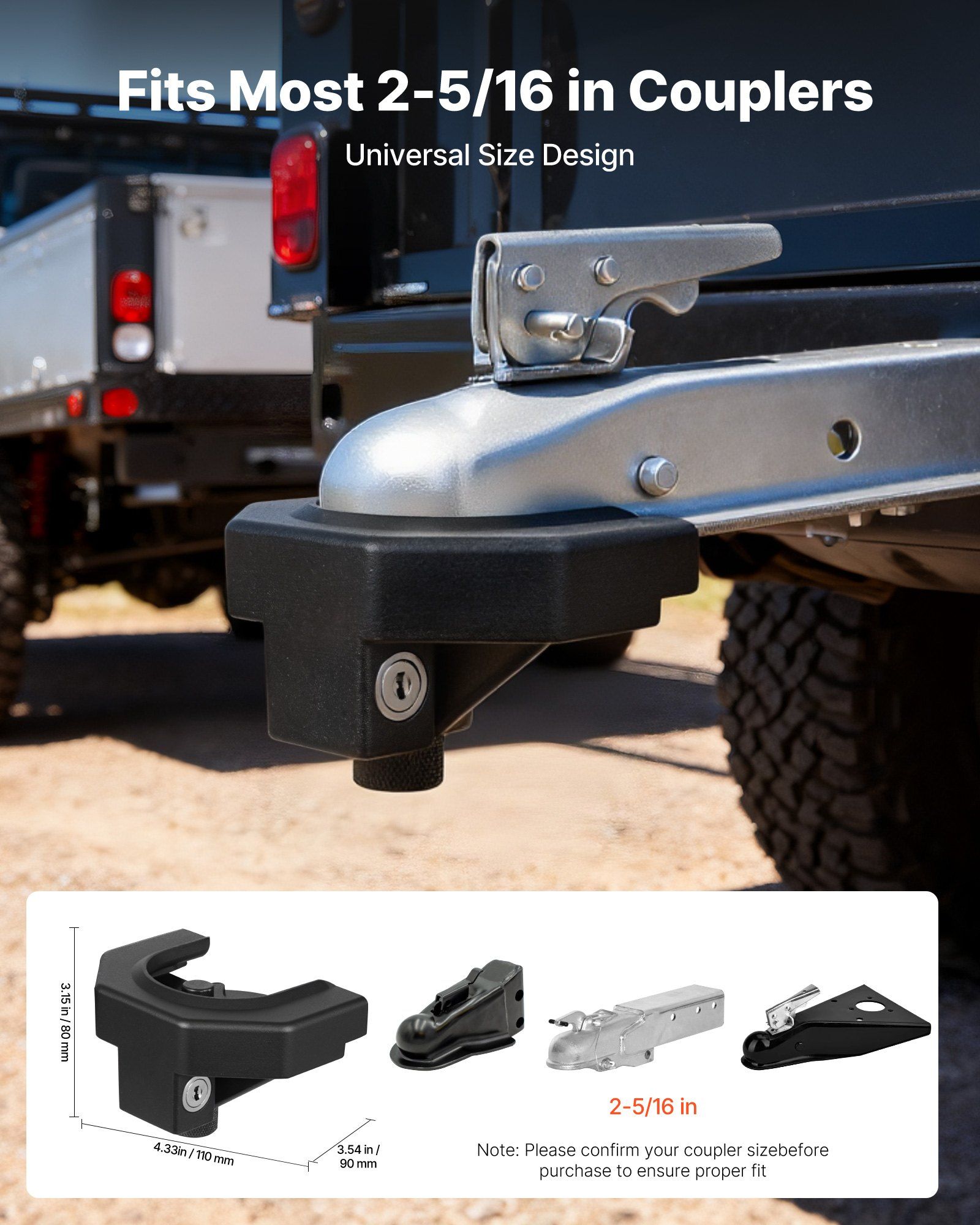 Trailer Hitch Lock Kit, Compatible with 58.7 mm Couplers, Heavy-Duty Anti-Theft Trailer Ball Lock with 3 Keys & Padlock, Prying-Resistant & Impact-Resistant, Fits for RVs, Boats, Trailers - Image 2