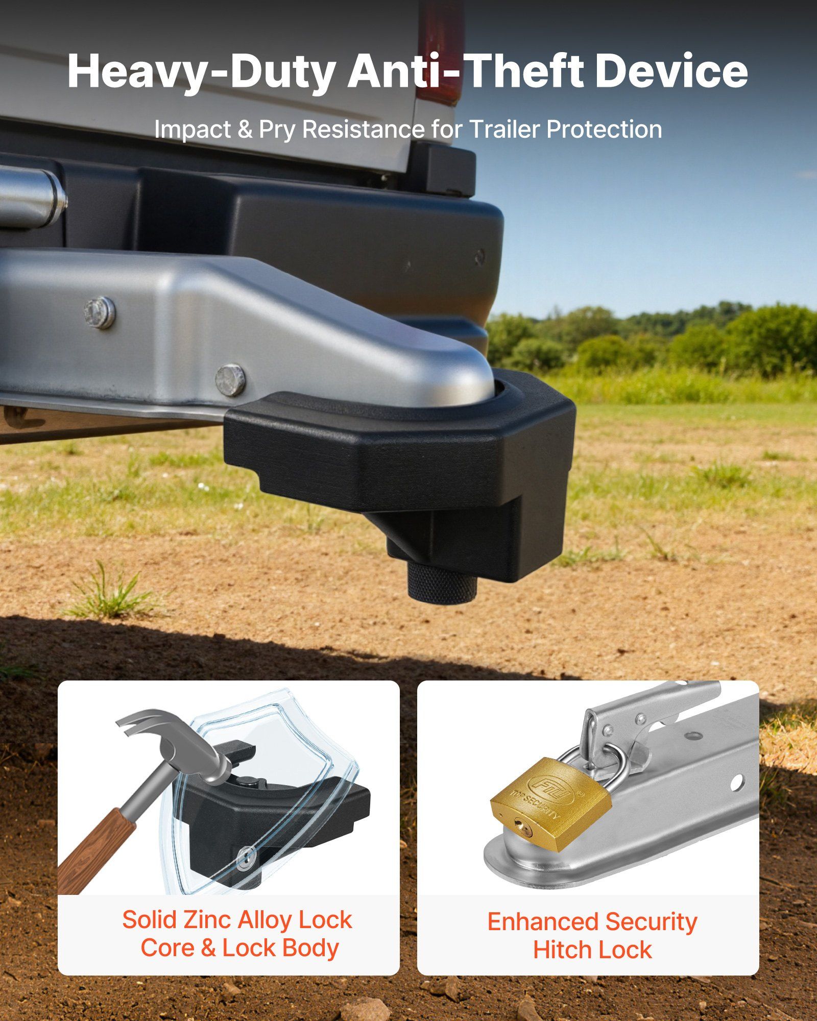 Trailer Hitch Lock Kit, Compatible with 58.7 mm Couplers, Heavy-Duty Anti-Theft Trailer Ball Lock with 3 Keys & Padlock, Prying-Resistant & Impact-Resistant, Fits for RVs, Boats, Trailers - Image 3