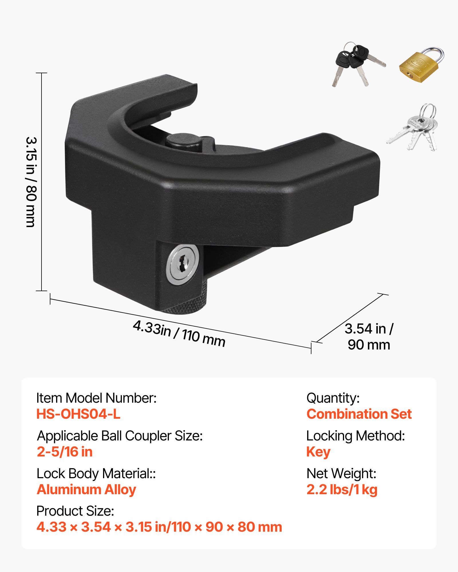 Trailer Hitch Lock Kit, Compatible with 58.7 mm Couplers, Heavy-Duty Anti-Theft Trailer Ball Lock with 3 Keys & Padlock, Prying-Resistant & Impact-Resistant, Fits for RVs, Boats, Trailers - Image 7
