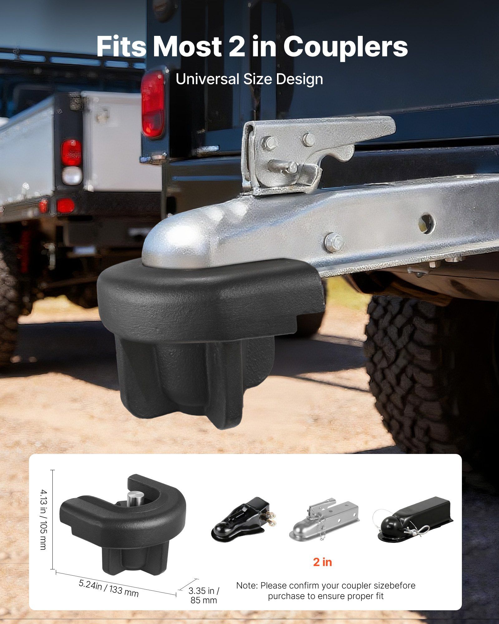 Trailer Hitch Lock, Compatible with 50.8 mm Couplers, Heavy-Duty Anti-Theft Trailer Ball Lock with 3 Keys, Prying-Resistant & Impact-Resistant, Fits for RVs, Boats, Off-Road Vehicles, Trailers - Image 2