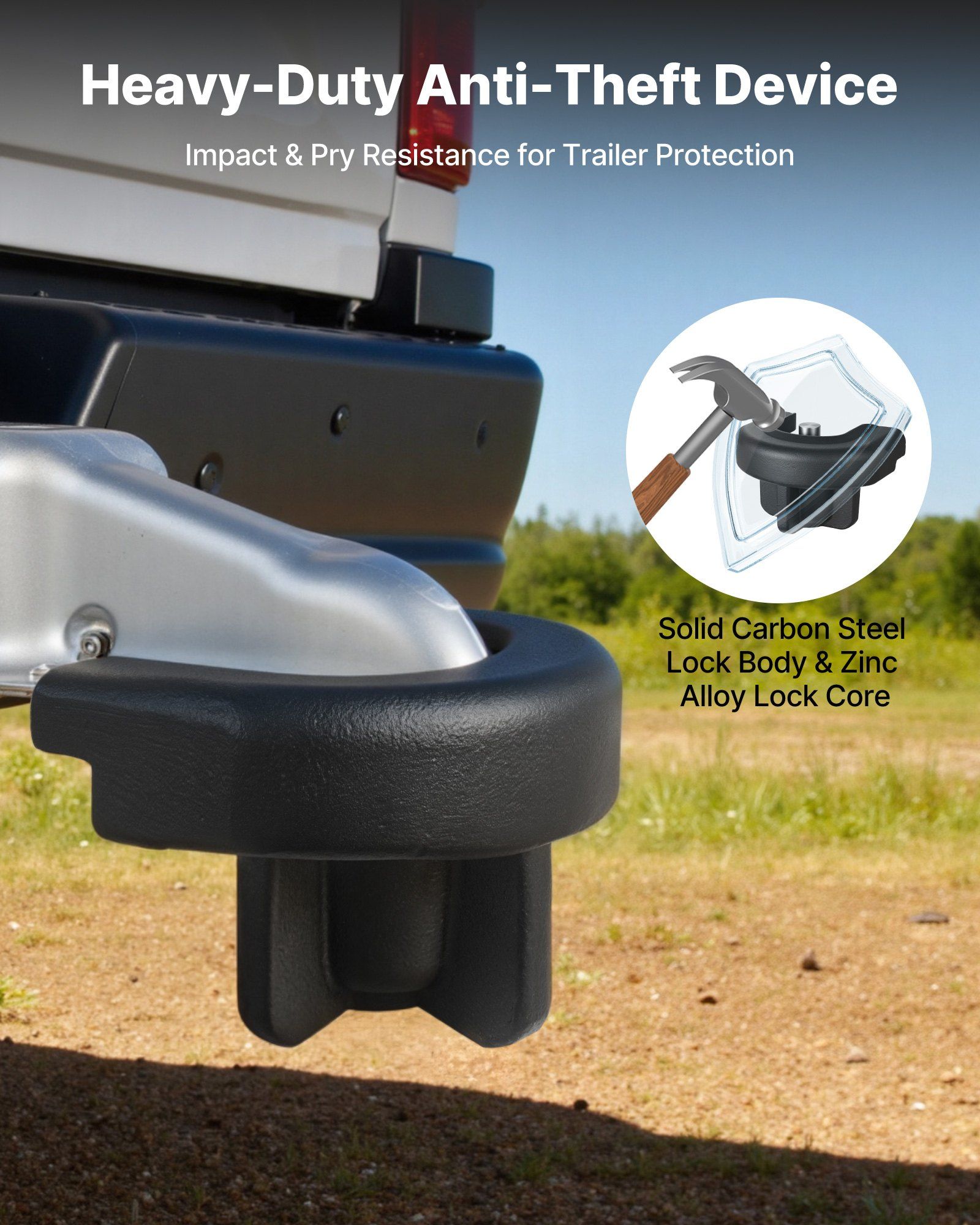 Trailer Hitch Lock, Compatible with 50.8 mm Couplers, Heavy-Duty Anti-Theft Trailer Ball Lock with 3 Keys, Prying-Resistant & Impact-Resistant, Fits for RVs, Boats, Off-Road Vehicles, Trailers - Image 3