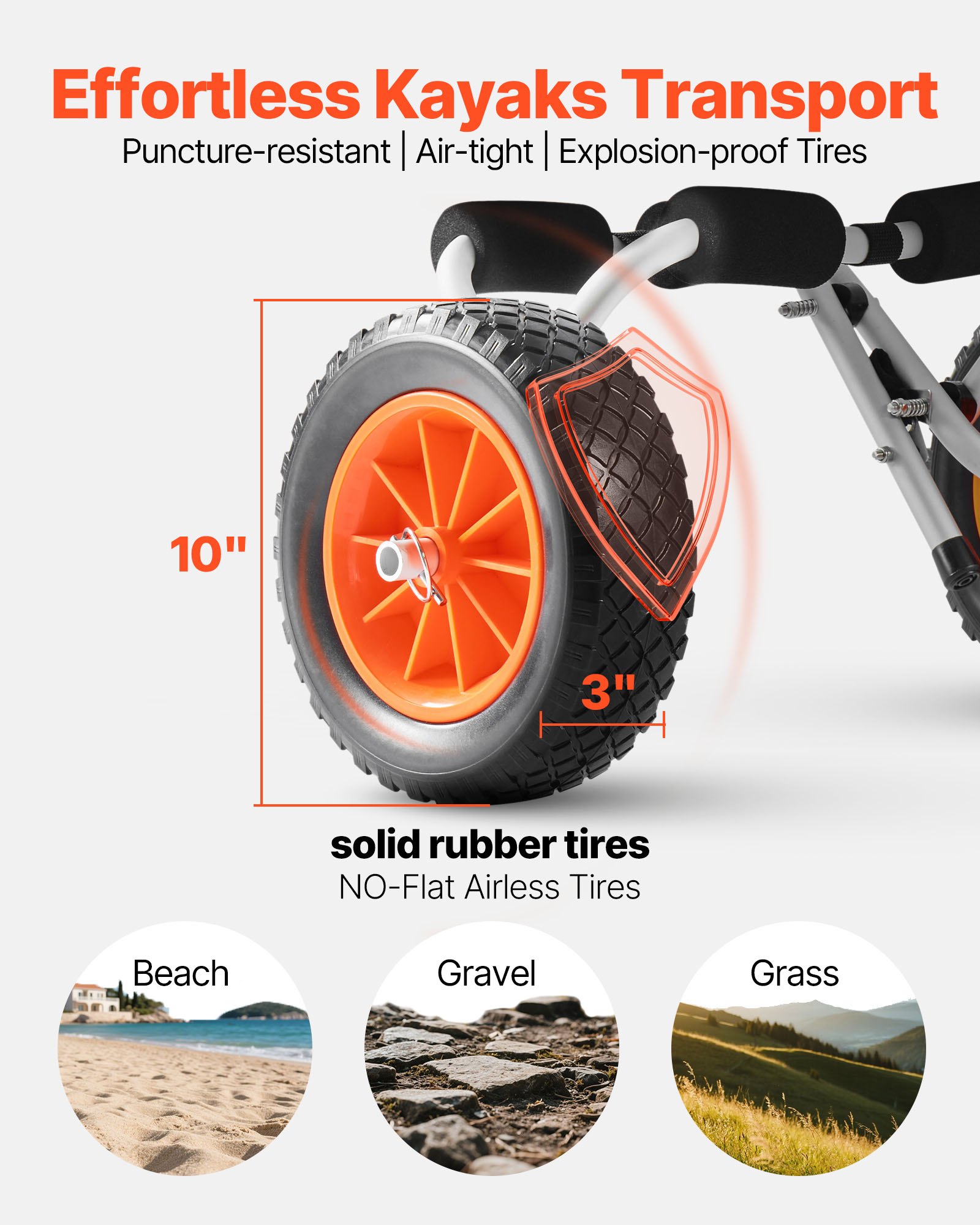 Kayak Cart, 90 kg Load Capacity, Foldable Kayak Trolley with 25.4 cm Solid Rubber Tires & 1 Ratchet Strap, Paddle Board Trolley for Carrying Kayaks, Canoes, Paddleboards, Float Mats, Jon Boats - Image 3
