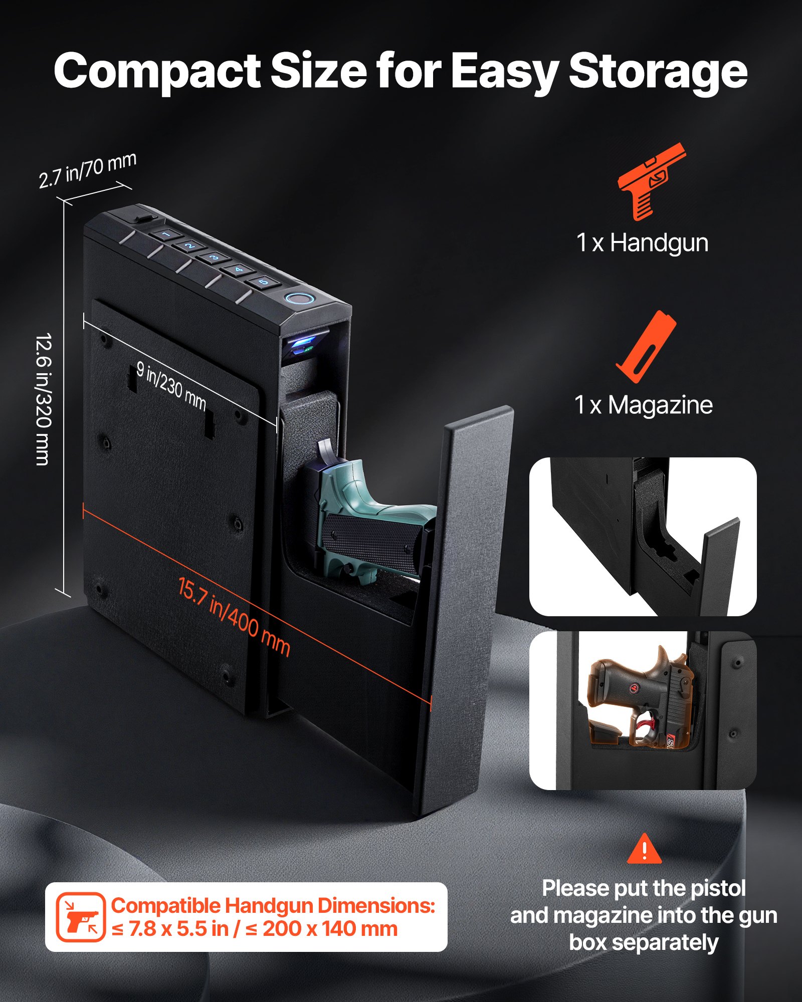 Gun Safe, Slider Handgun Gun Safe with Fingerprint/Password/Key, 3-Way Quick Access Firearm Case Box with Lighting for 1 Pistol & Magazine, Mounted Pistol Gun Box for Nightstand Bedside Desk Car - Image 3