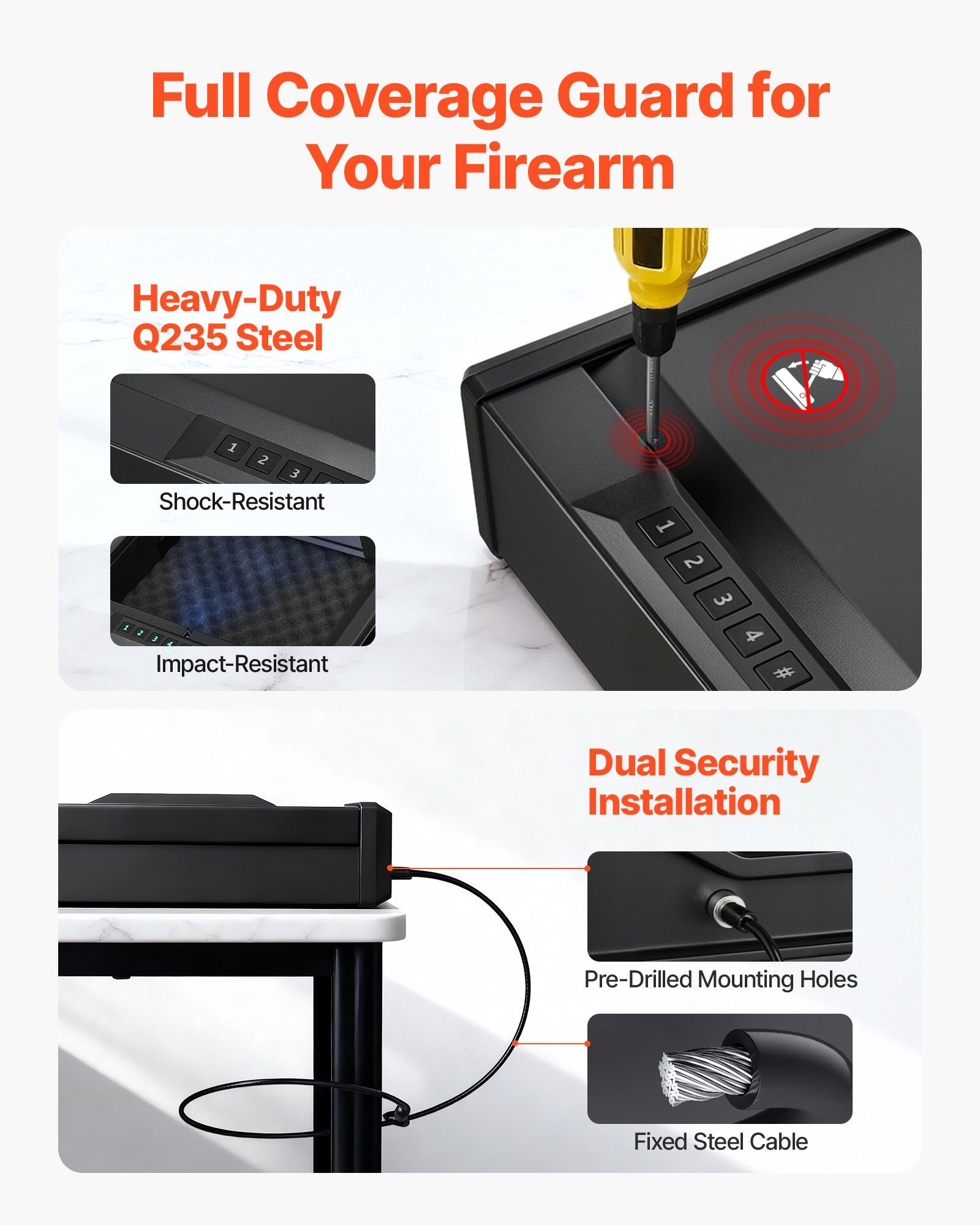 Gun Safe, Heavy Duty Handgun Safe with Fingerprint/Password/Key, 3-Way Quick Access Firearm Case Box with Lighting for 2 Pistols & 2 Magazines, Pistol Gun Box for Nightstand Bedside Desk Car - Image 5