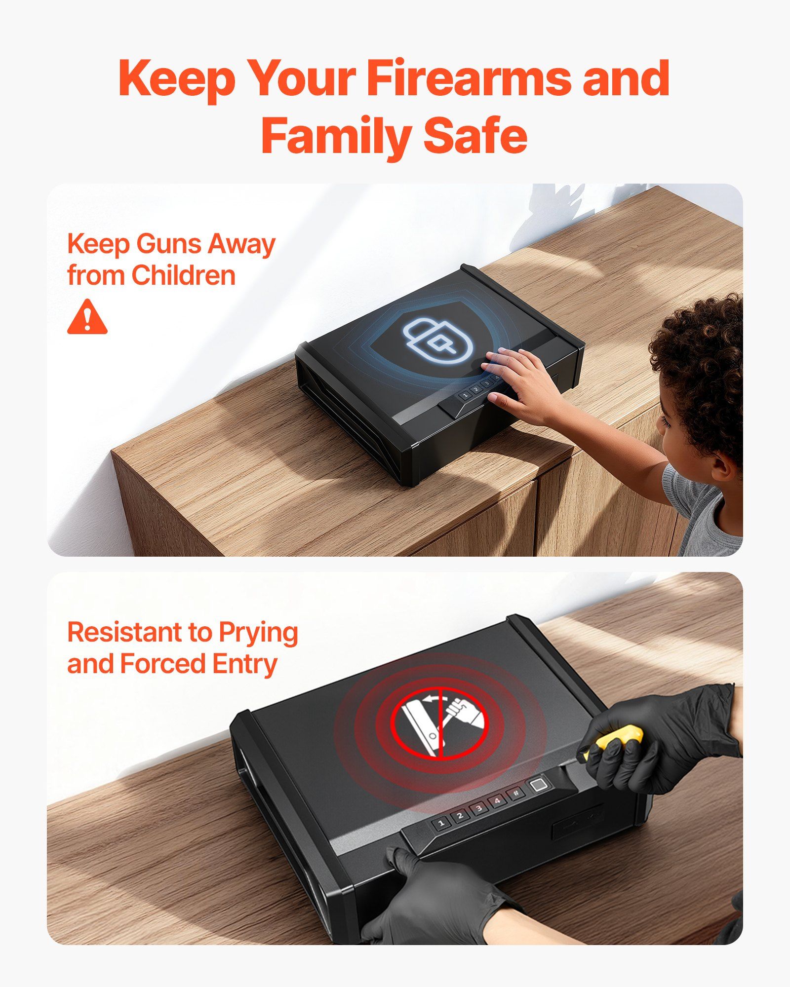 Gun Safe, Heavy Duty Handgun Safe with Fingerprint/Password/Key, 3-Way Quick Access Firearm Case Box with Lighting for 2 Pistols & 2 Magazines, Pistol Gun Box for Nightstand Bedside Desk Car - Image 7
