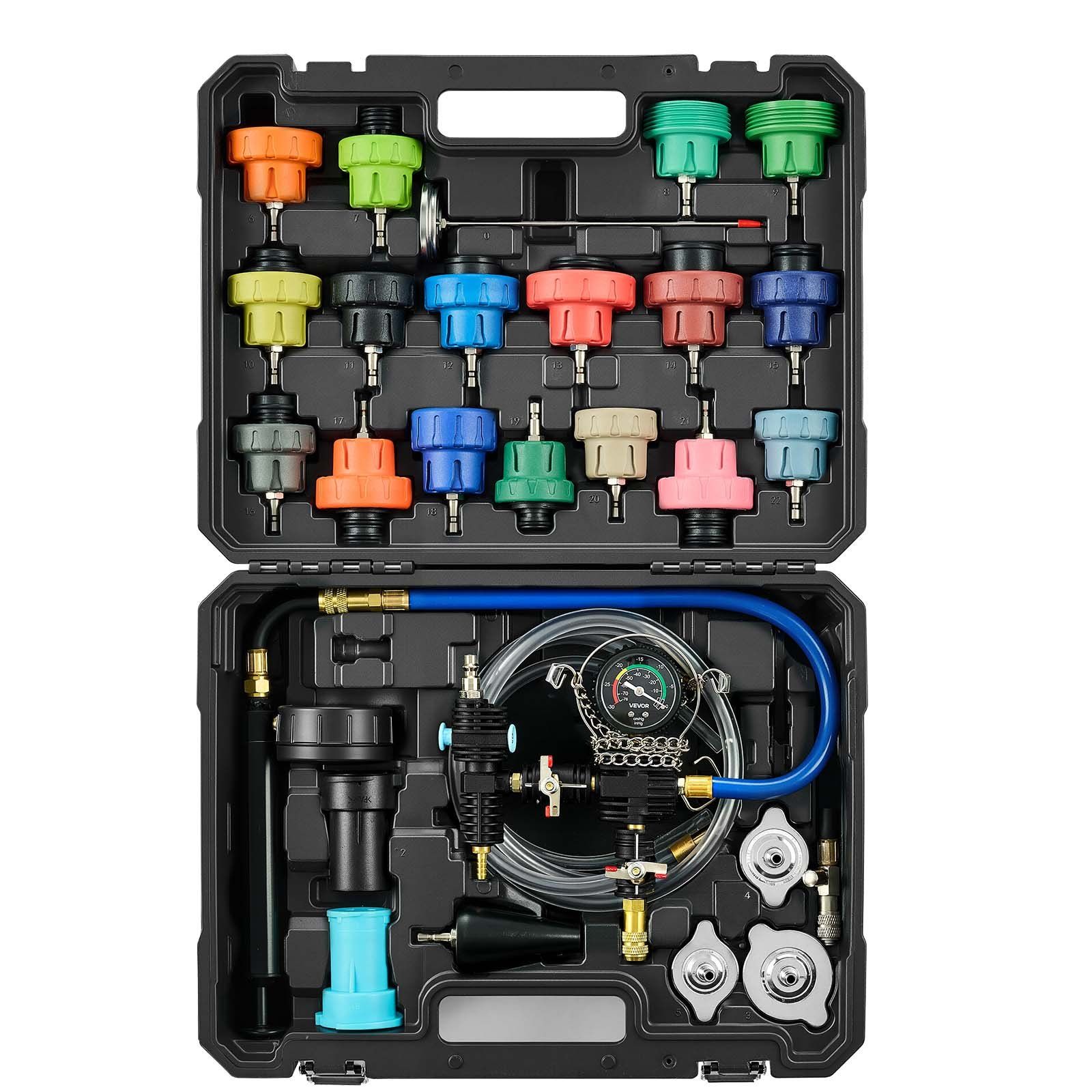 Coolant Pressure Tester Kit, 47Pcs Radiator Vacuum Refill Kit with 3 Metal Adapters, Universal Fit, Automotive Cooling System Pressure Tester Tool, with Pressures Pump & Plastic Filler - Image 1