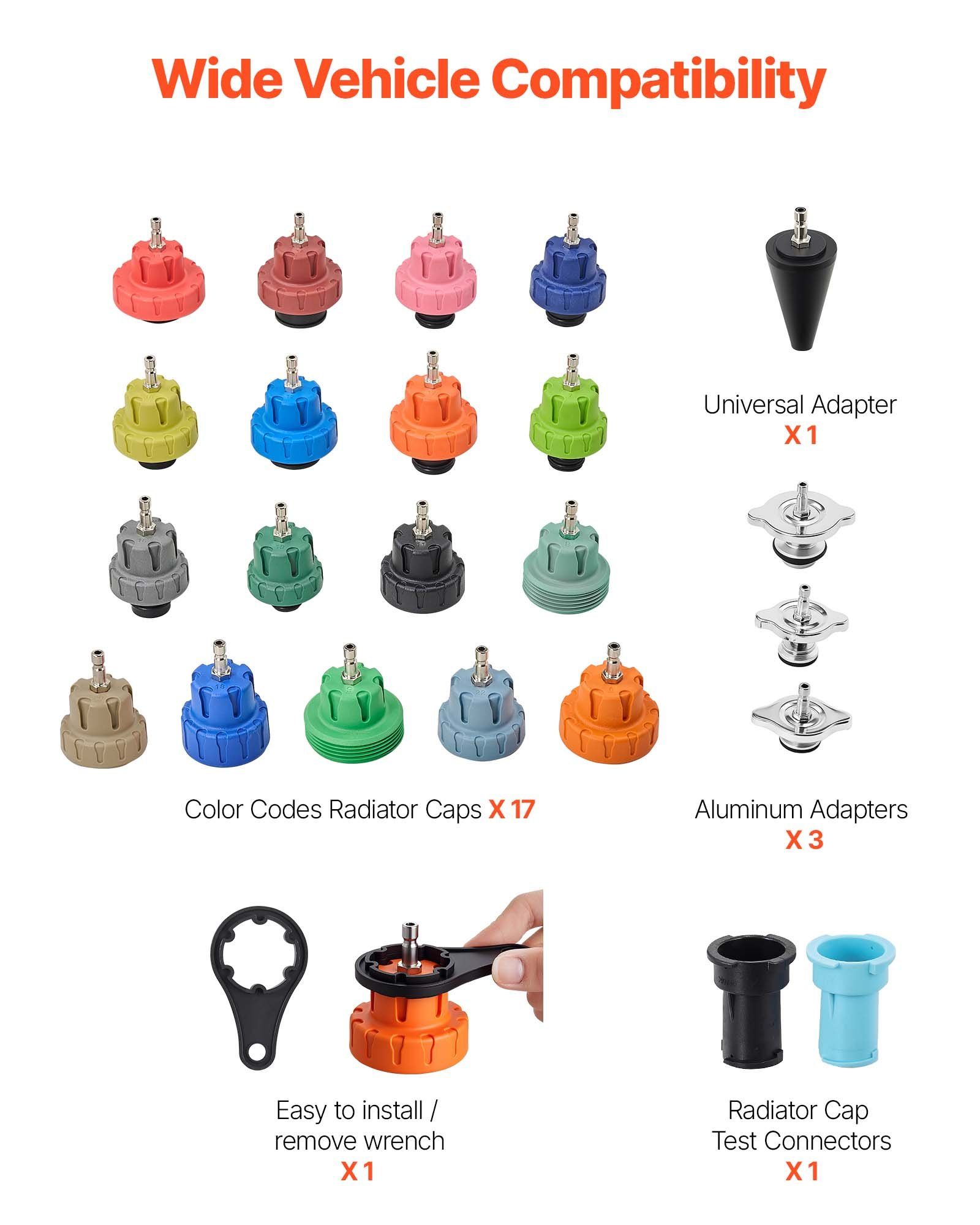 Coolant Pressure Tester Kit, 47Pcs Radiator Vacuum Refill Kit with 3 Metal Adapters, Universal Fit, Automotive Cooling System Pressure Tester Tool, with Pressures Pump & Plastic Filler - Image 3