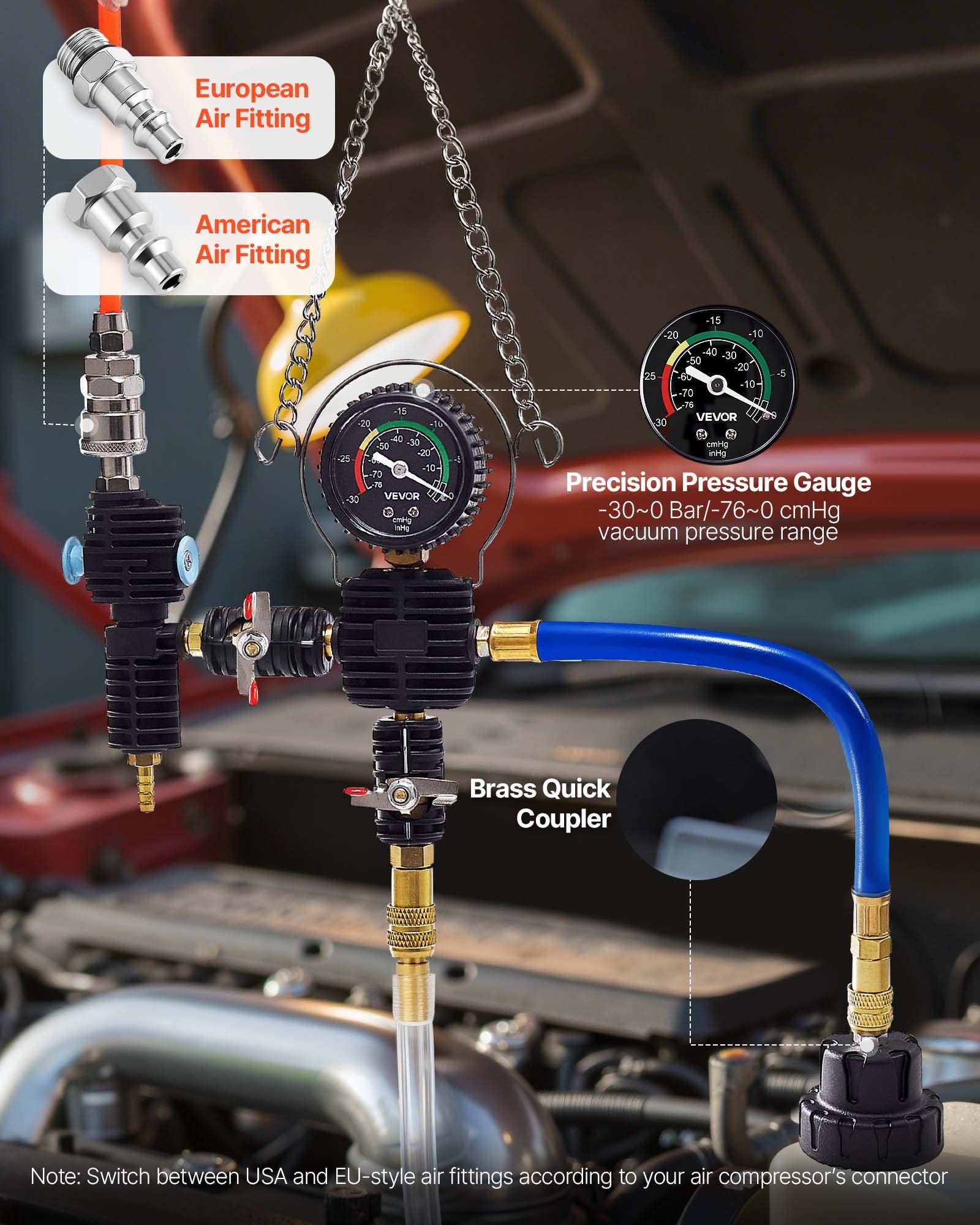 Coolant Pressure Tester Kit, 47Pcs Radiator Vacuum Refill Kit with 3 Metal Adapters, Universal Fit, Automotive Cooling System Pressure Tester Tool, with Pressures Pump & Plastic Filler - Image 5