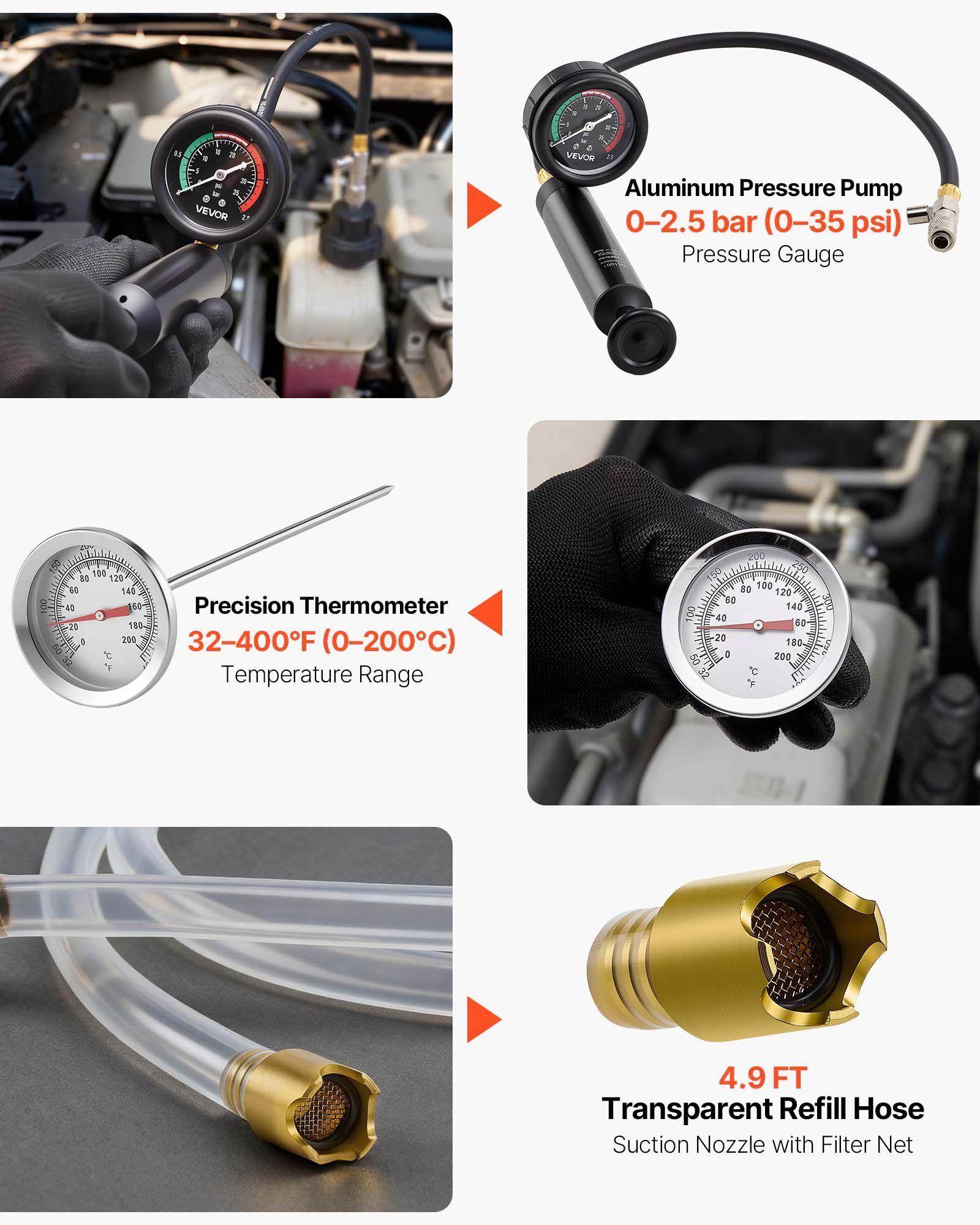 Coolant Pressure Tester Kit, 47Pcs Radiator Vacuum Refill Kit with 3 Metal Adapters, Universal Fit, Automotive Cooling System Pressure Tester Tool, with Pressures Pump & Plastic Filler - Image 6