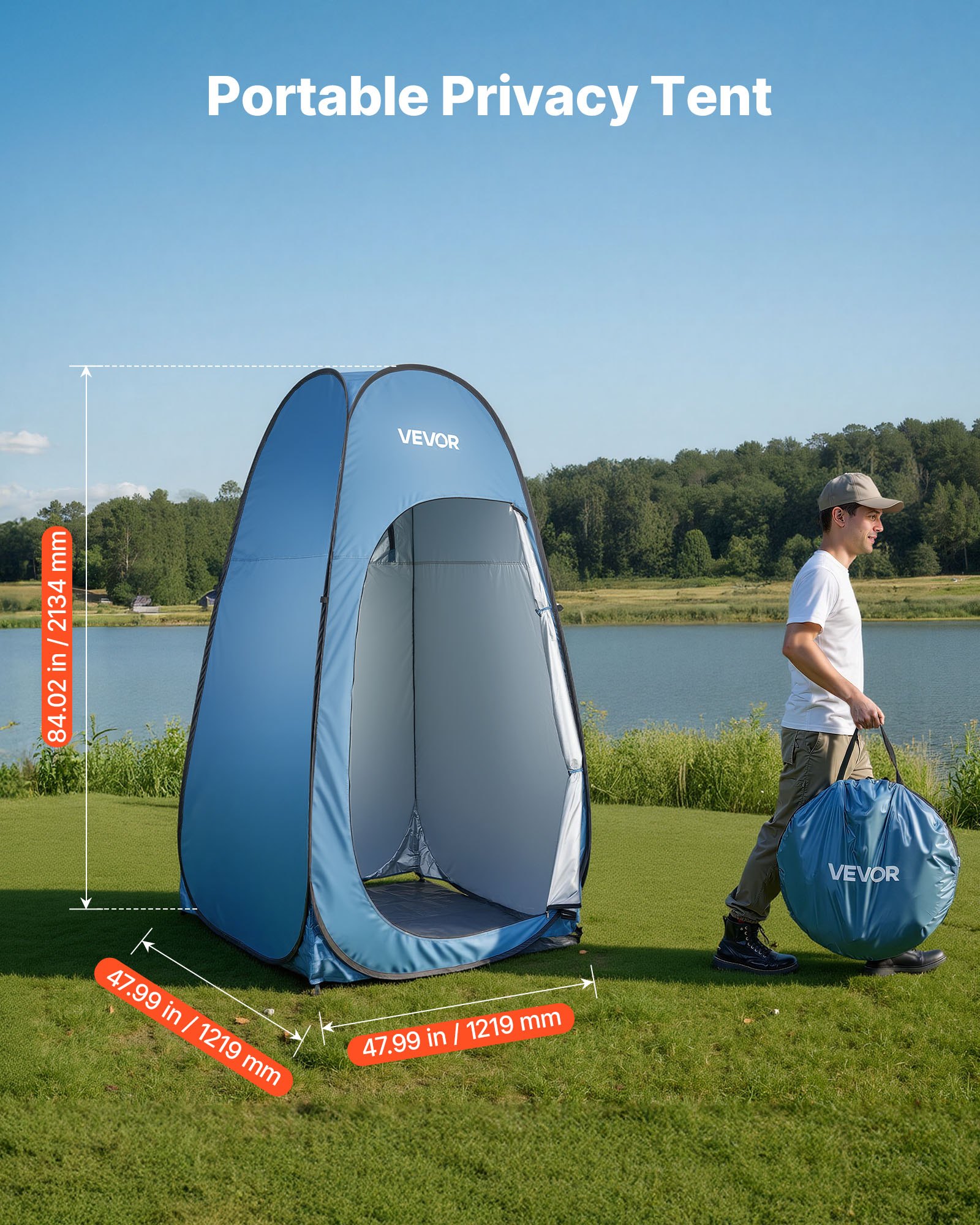 Pop up Shower Tent, Instant Portable Privacy Tent Changing Room with Hanging Bag, Ground Stakes, Ropes, Carry Bag, 190T Polyester with Silver Coating, Quick Setup, for Camping, Beach, Fishing - Image 2