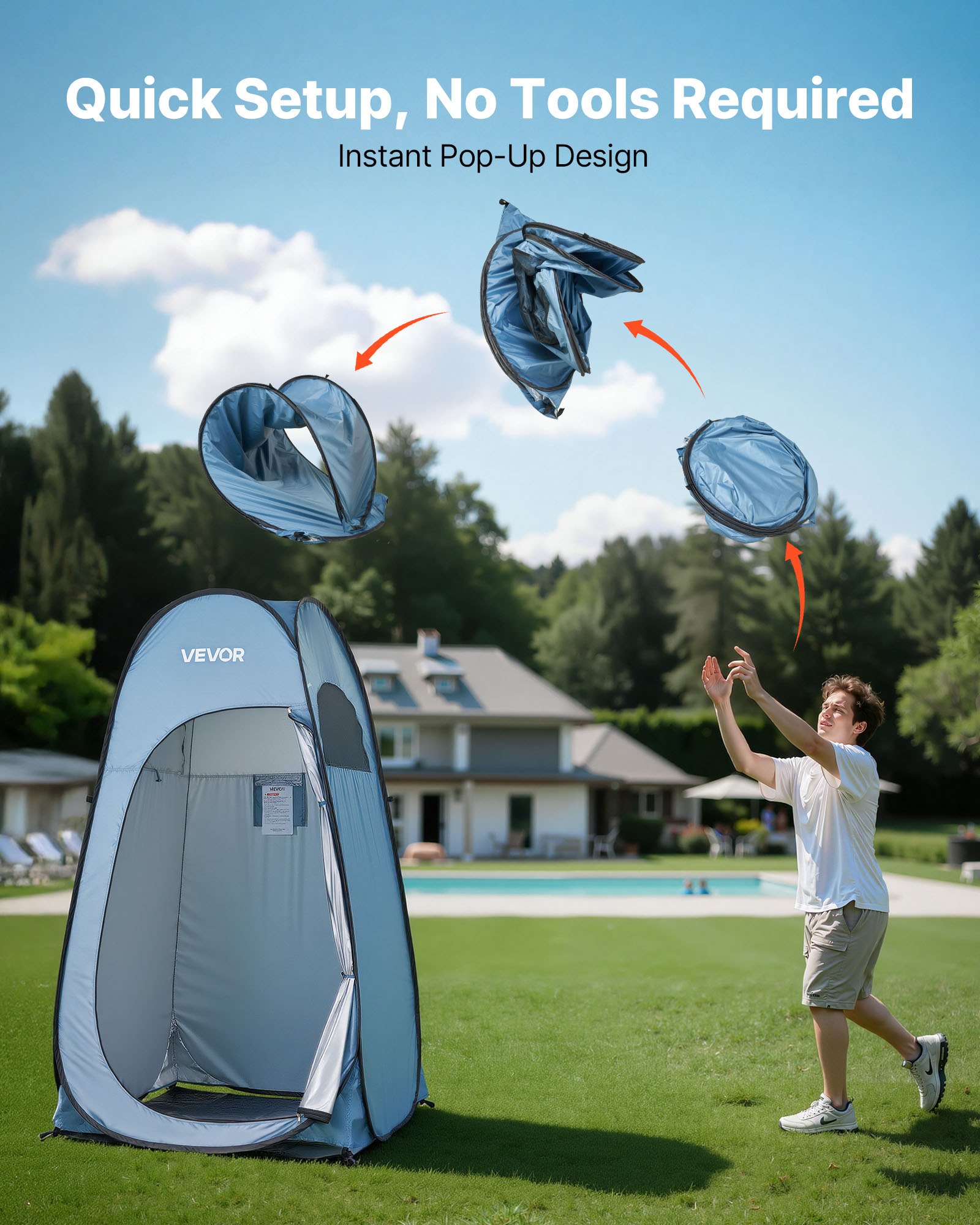 Pop up Shower Tent, Instant Portable Privacy Tent Changing Room with Hanging Bag, Ground Stakes, Ropes, Carry Bag, 190T Polyester with Silver Coating, Quick Setup, for Camping, Beach, Fishing - Image 4