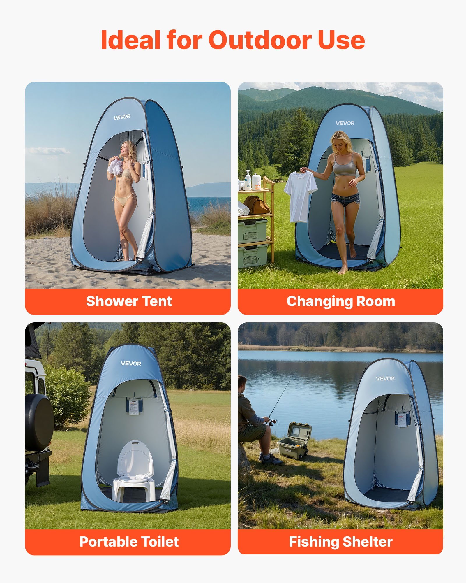 Pop up Shower Tent, Instant Portable Privacy Tent Changing Room with Hanging Bag, Ground Stakes, Ropes, Carry Bag, 190T Polyester with Silver Coating, Quick Setup, for Camping, Beach, Fishing - Image 6
