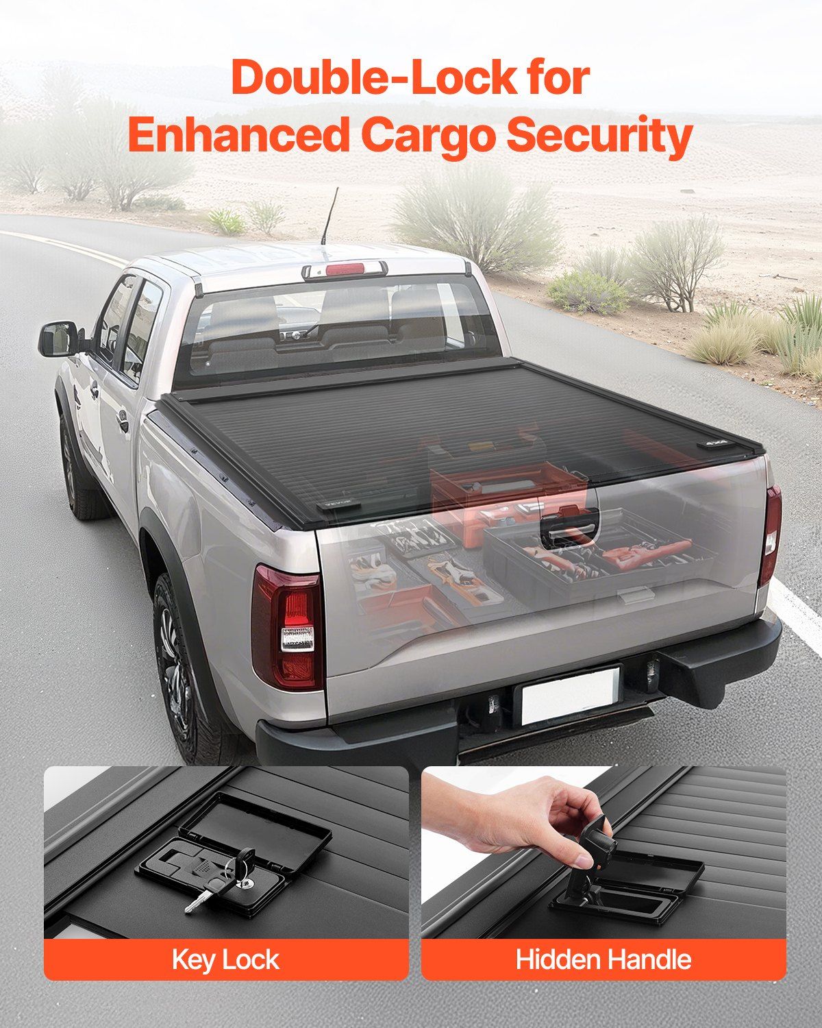 Retractable Tonneau Cover, 5.7 ft Hard Retractable Tonneau Cover with Built-in Drainage Pipe for 2009-2024 Dodge Ram 1500 Crew Cab, Customized Hard Tonneau Cover with Double-Lock & T-Slot - Image 3