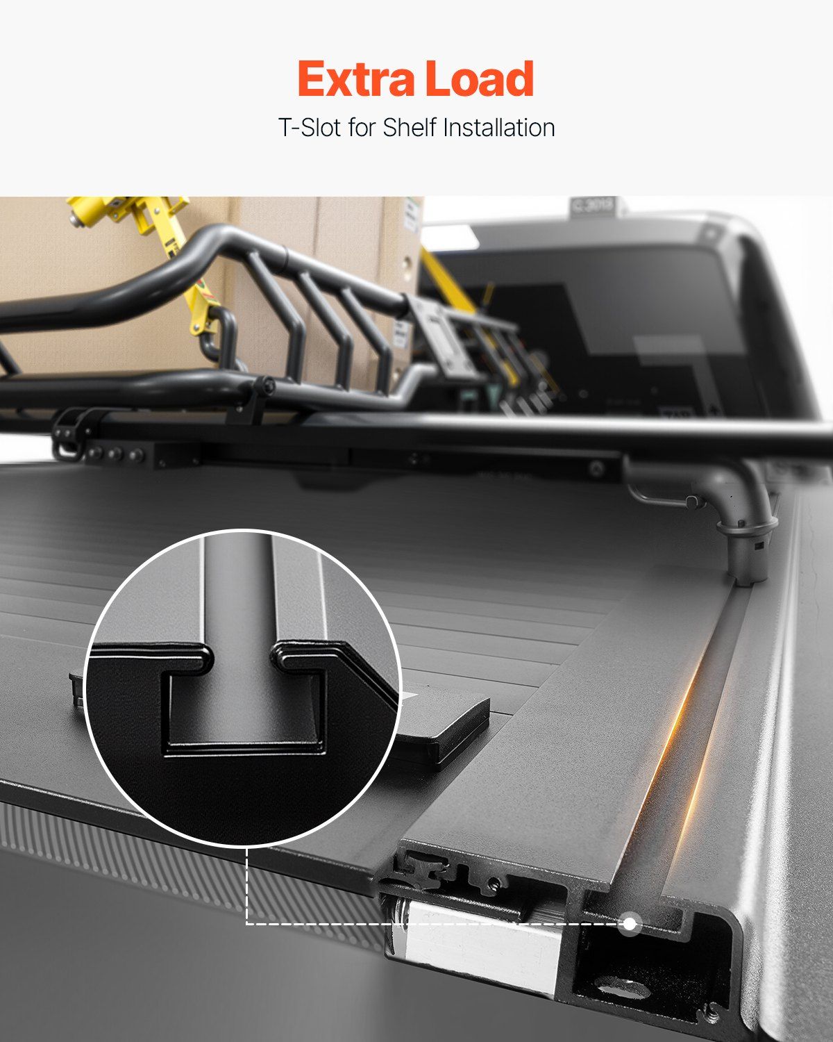 Retractable Tonneau Cover, 5.7 ft Hard Retractable Tonneau Cover with Built-in Drainage Pipe for 2009-2024 Dodge Ram 1500 Crew Cab, Customized Hard Tonneau Cover with Double-Lock & T-Slot - Image 6