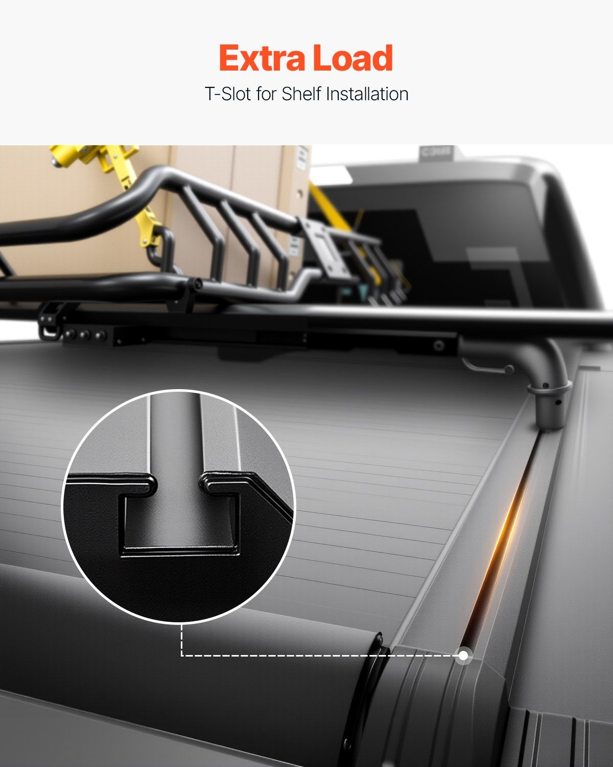 Retractable Tonneau Cover, 5.0 ft Retractable Tonneau Cover with Built-in Drainage Pipe for 2021-2024 Toyota Tacoma Crew Cab w/ Deck Rail System , Hard Tonneau Cover with Double-Lock & T-Slot - Image 6