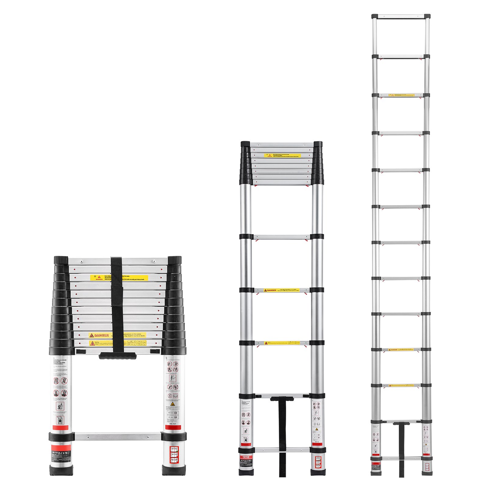 3.8m Telescoping Ladder, Aluminum Lightweight Multi-Purpose Collapsible Extension, One-Touch Retraction Ladder, Heavy Duty 150kg Max Capacity with Non-Slip Feet, for Home, Outdoor Work, Loft - Image 1