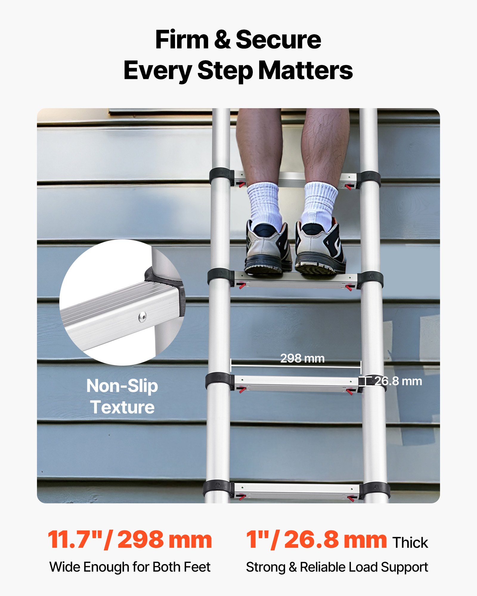 3.8m Telescoping Ladder, Aluminum Lightweight Multi-Purpose Collapsible Extension, One-Touch Retraction Ladder, Heavy Duty 150kg Max Capacity with Non-Slip Feet, for Home, Outdoor Work, Loft - Image 3