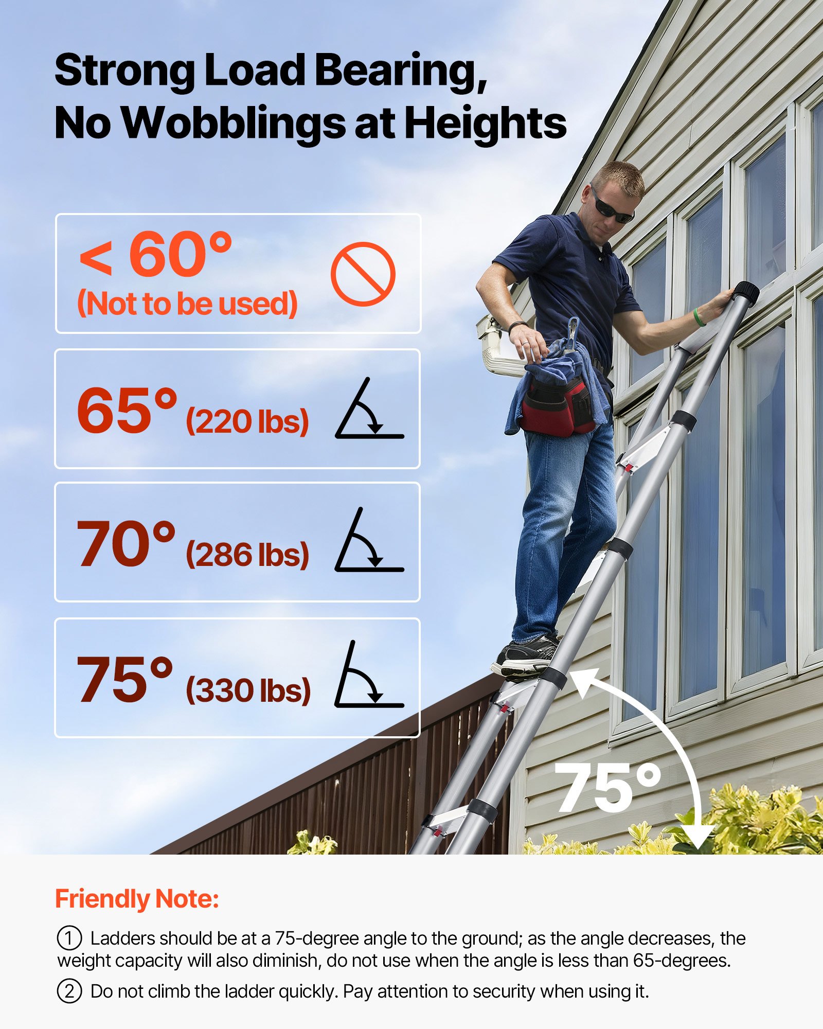 3.8m Telescoping Ladder, Aluminum Lightweight Multi-Purpose Collapsible Extension, One-Touch Retraction Ladder, Heavy Duty 150kg Max Capacity with Non-Slip Feet, for Home, Outdoor Work, Loft - Image 6