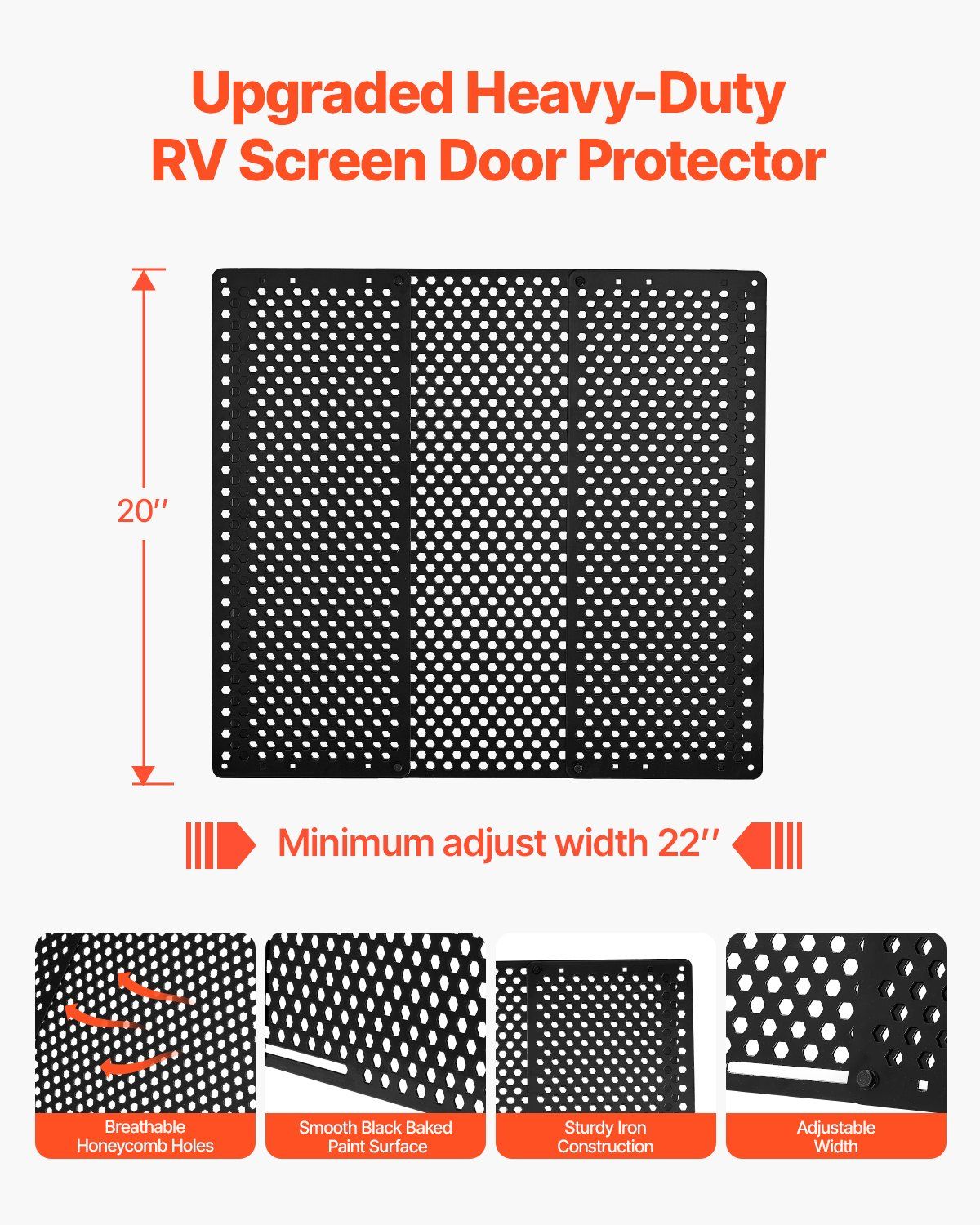 RV Screen Door Protector, Adjusts from 558.8 – 800 mm, Adjustable Door Grille, Easy to Install, Reinforced Breathable Honeycomb Holes, Iron Camper RV Entry Protector for Pet Protection, Black - Image 2