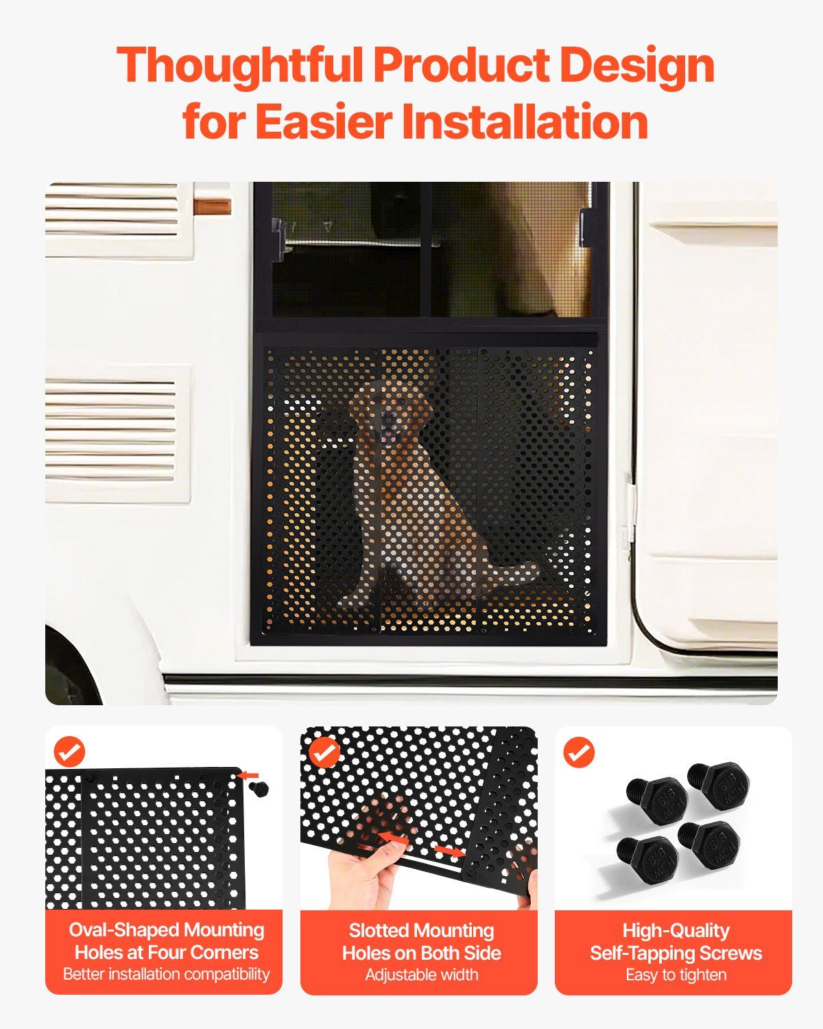 RV Screen Door Protector, Adjusts from 558.8 – 800 mm, Adjustable Door Grille, Easy to Install, Reinforced Breathable Honeycomb Holes, Iron Camper RV Entry Protector for Pet Protection, Black - Image 4