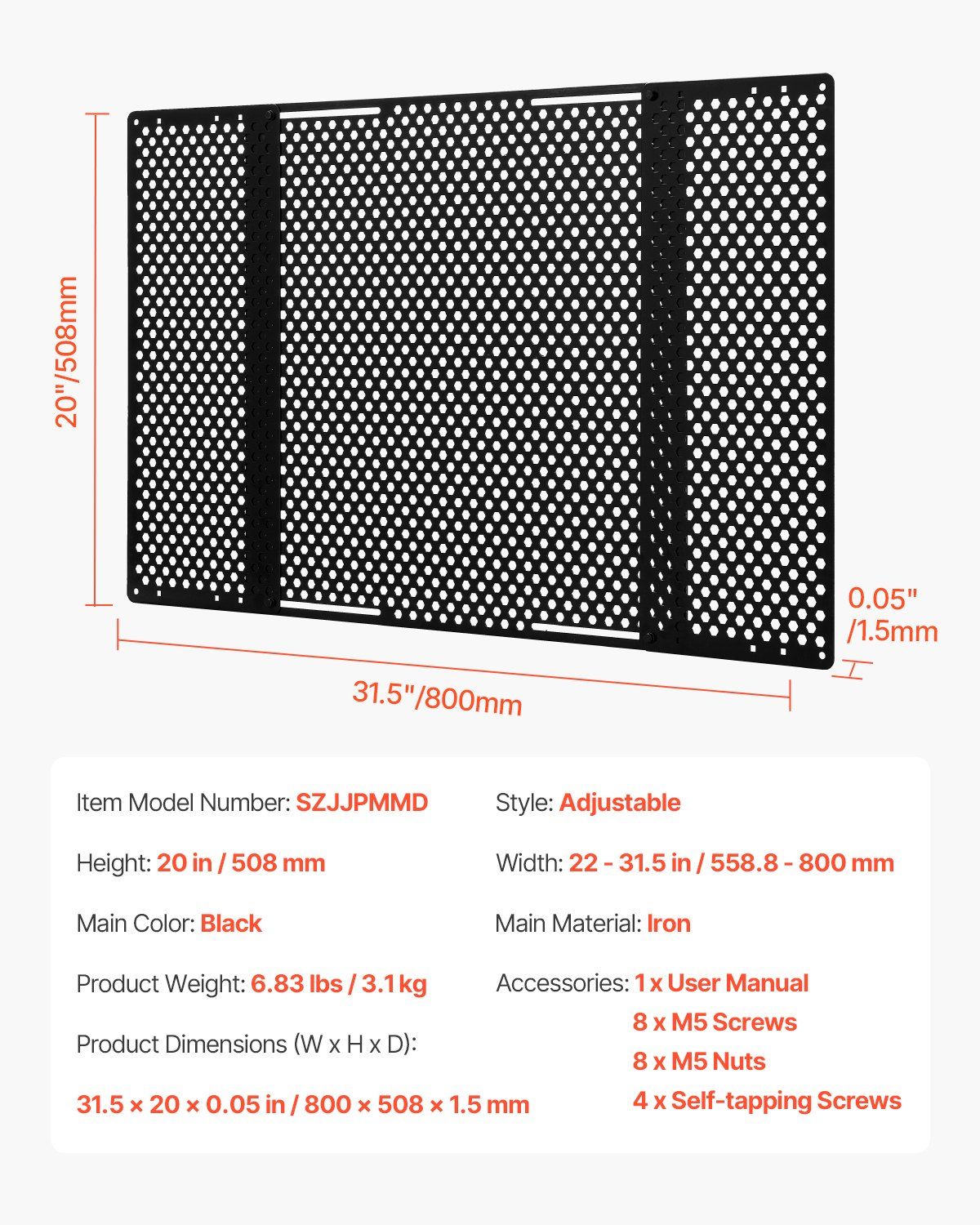 RV Screen Door Protector, Adjusts from 558.8 – 800 mm, Adjustable Door Grille, Easy to Install, Reinforced Breathable Honeycomb Holes, Iron Camper RV Entry Protector for Pet Protection, Black - Image 7