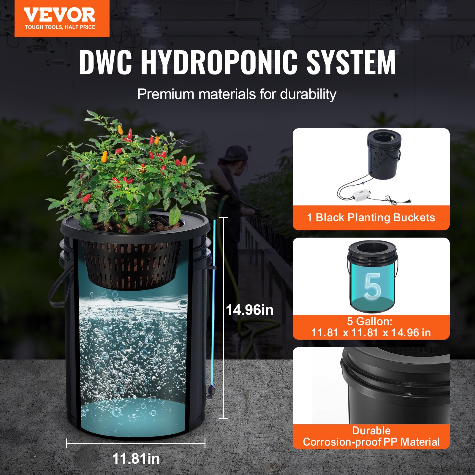 DWC Hydroponics Grow System Deep Water Culture with Top Drip 1 Bucket 20L - Image 2
