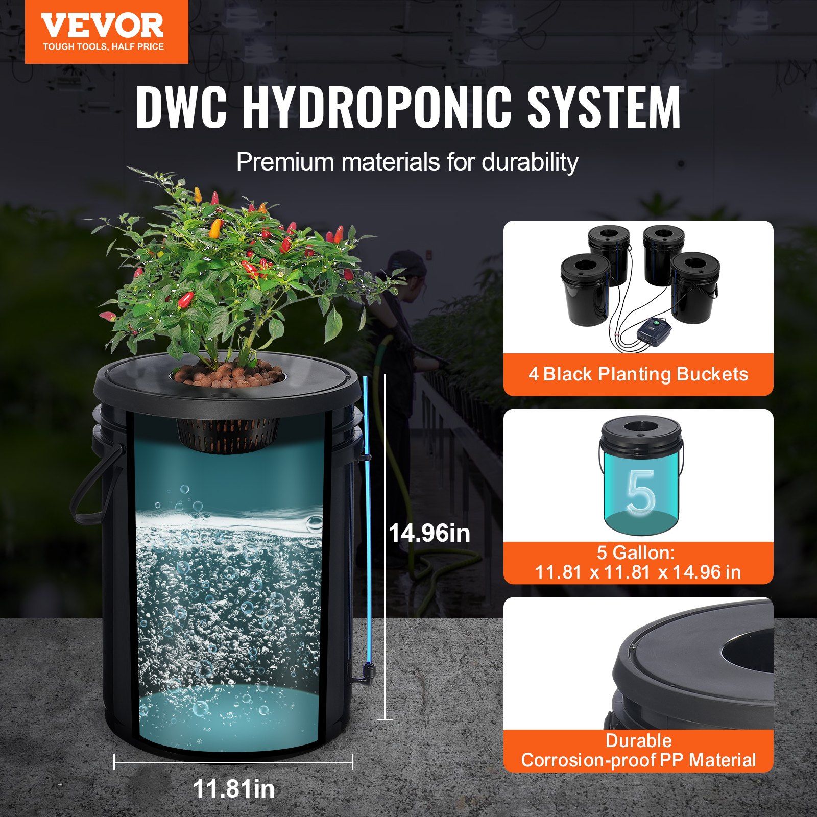 DWC Hydroponics Grow System, Hydroponic Growing System, Deep Water Culture 5-Gallon 4 Buckets, DWC System with Air Pump, Air Stones and Water Level Device for Leafy Vegetables - Image 2