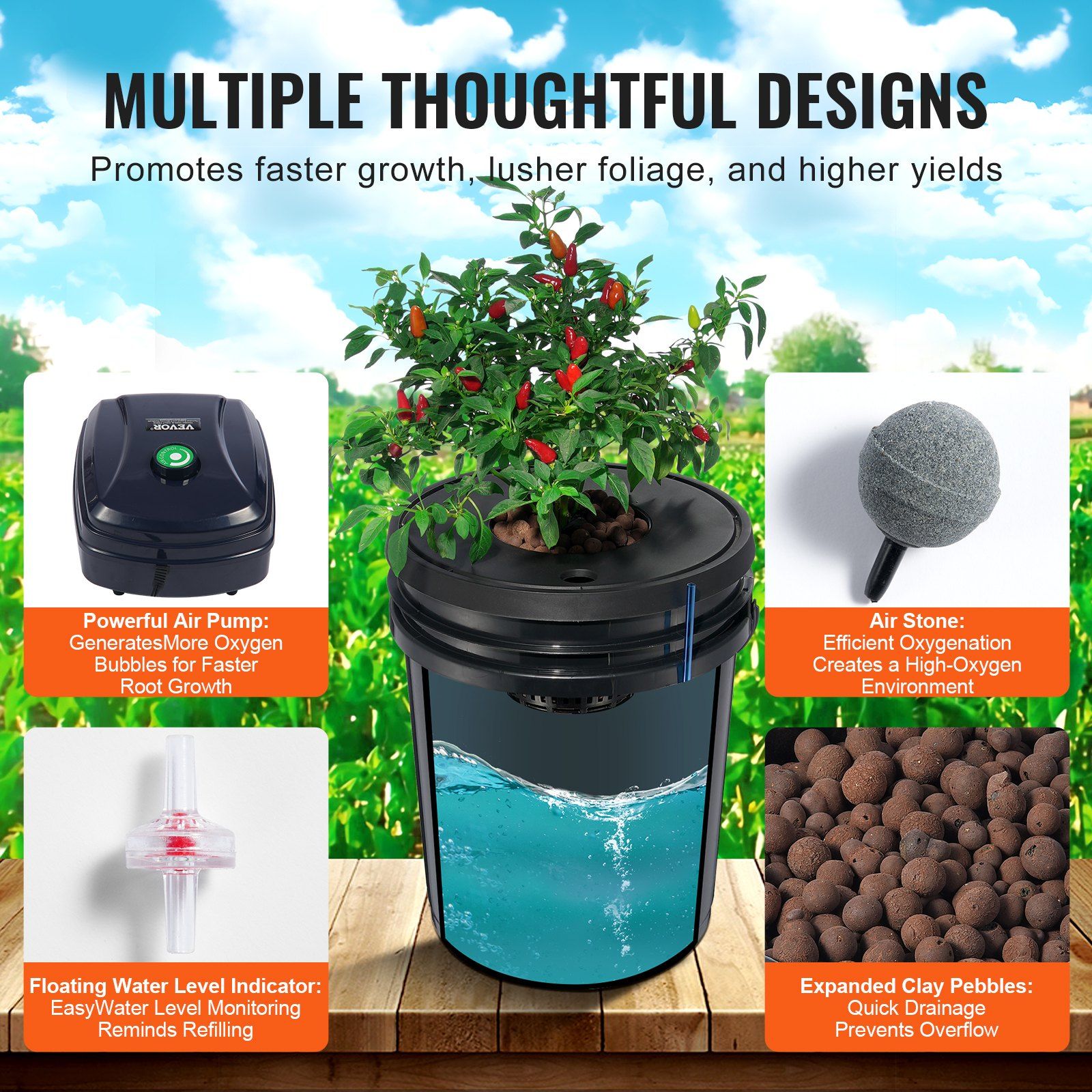 DWC Hydroponics Grow System, Hydroponic Growing System, Deep Water Culture 5-Gallon 4 Buckets, DWC System with Air Pump, Air Stones and Water Level Device for Leafy Vegetables - Image 3