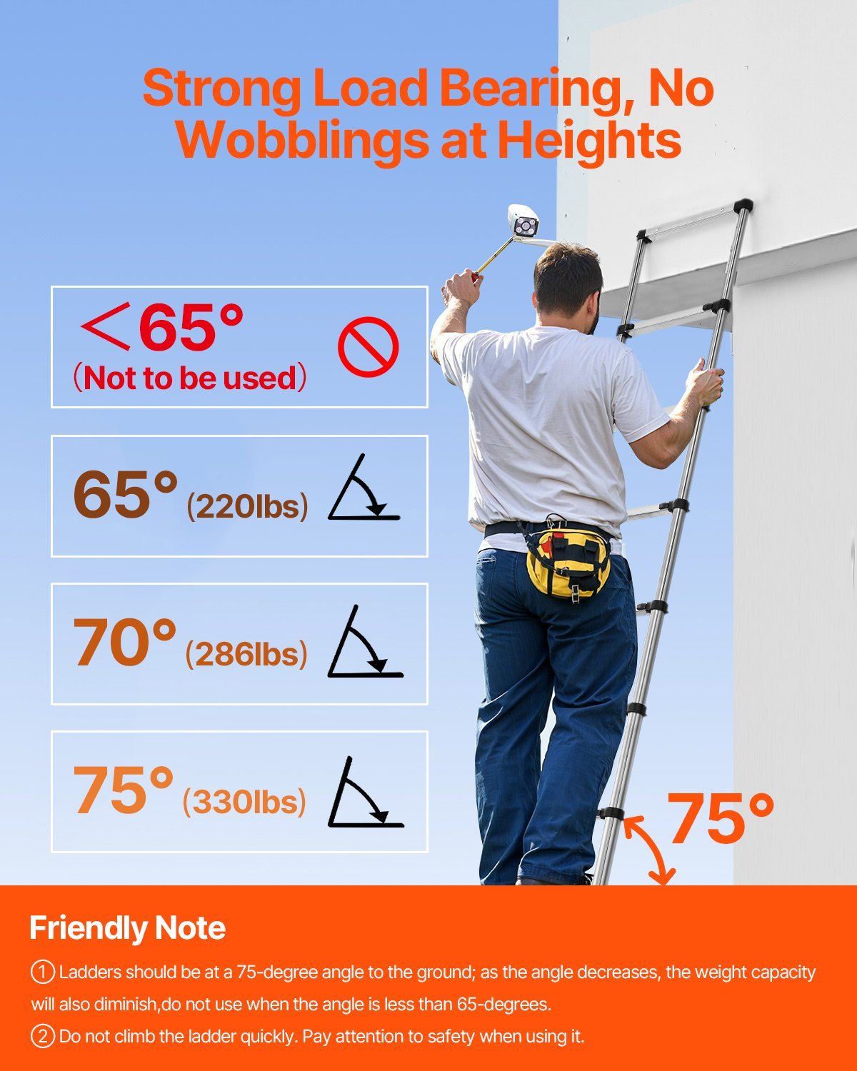 Telescoping Ladder, 2540mm Stainless Steel Lightweight Extension Ladder, Multi-Button Retraction Collapsible Ladders, 150 kg Capacity & Non-Slip Feet, Portable 9-Step Ladders for Home RV Loft - Image 2