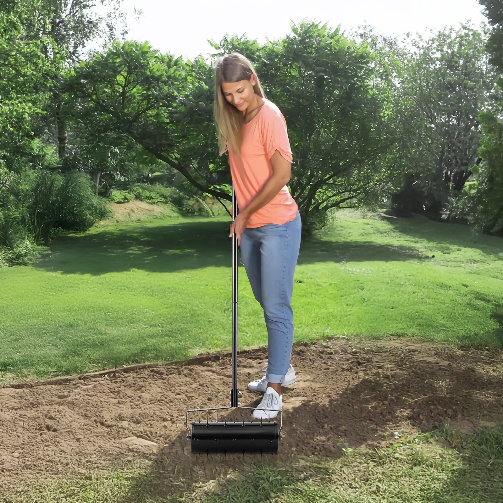 Rolling Lawn Aerator, 435mm Heavy-Duty Manual Rolling Aerator Lawn with Detachable Handle and 27 Iron Spikes, Rolling Lawn Aeration Tool for Garden Patio Yard Compacted Soils and Lawns, Black - Image 8