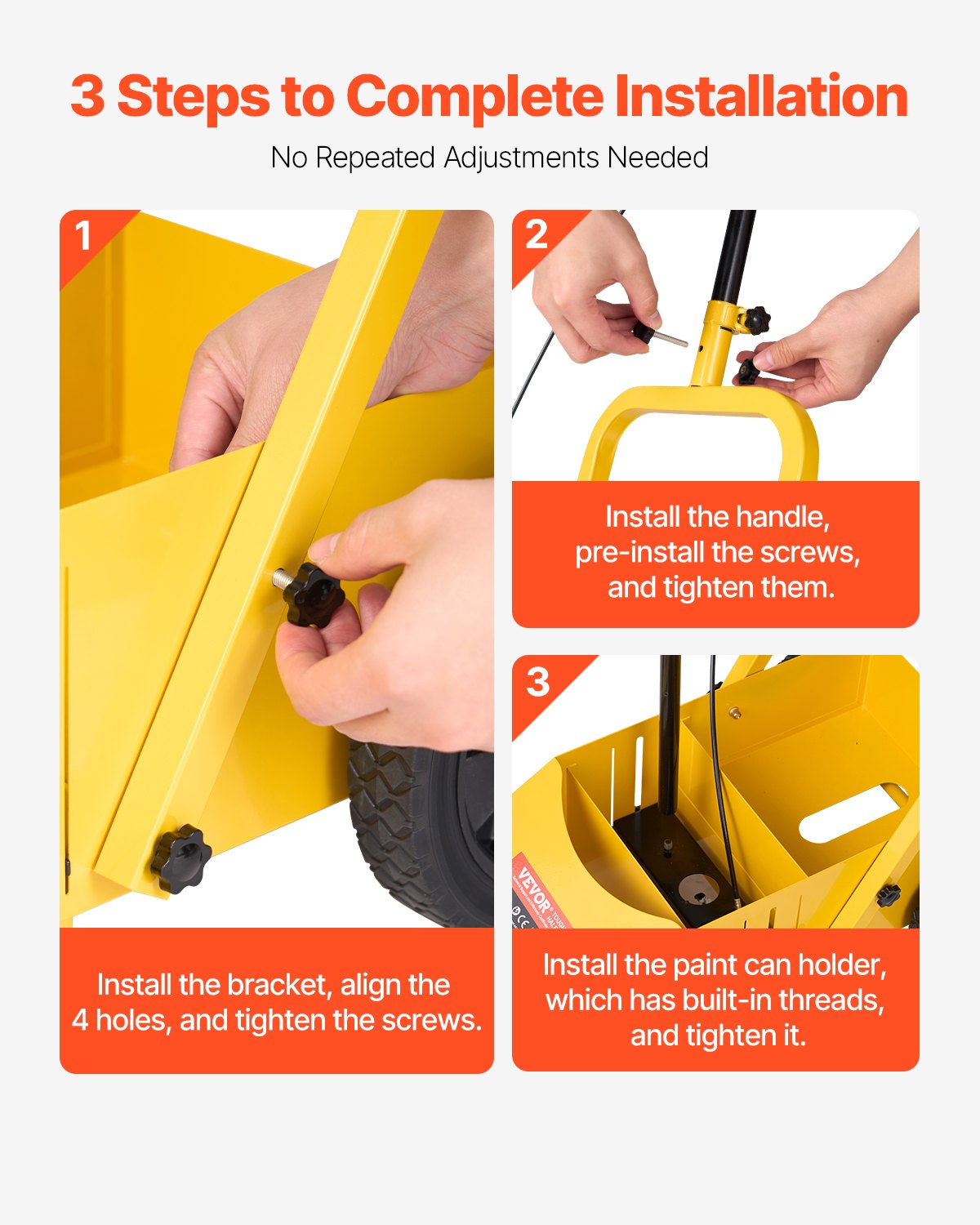 Striping Line Marking Machine, 610 x 330 x 900 mm, 4-Wheel, Heavy Duty Striping Line Machine with 56-102 mm Adjustable Width, Make Clear Edge Line for Roads, Parking Lots, Sports Field, Yellow - Image 4