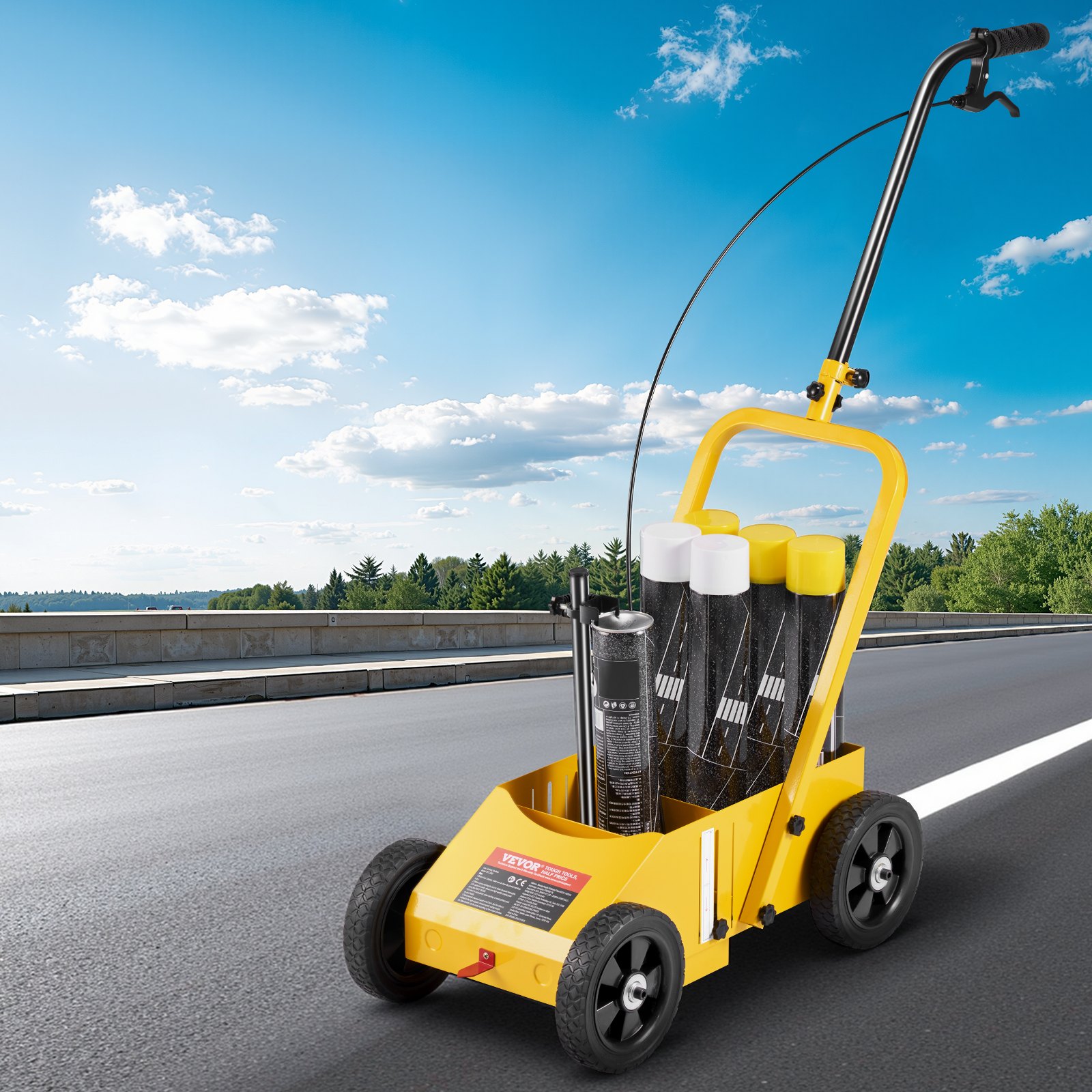 Striping Line Marking Machine, 610 x 330 x 900 mm, 4-Wheel, Heavy Duty Striping Line Machine with 56-102 mm Adjustable Width, Make Clear Edge Line for Roads, Parking Lots, Sports Field, Yellow - Image 8