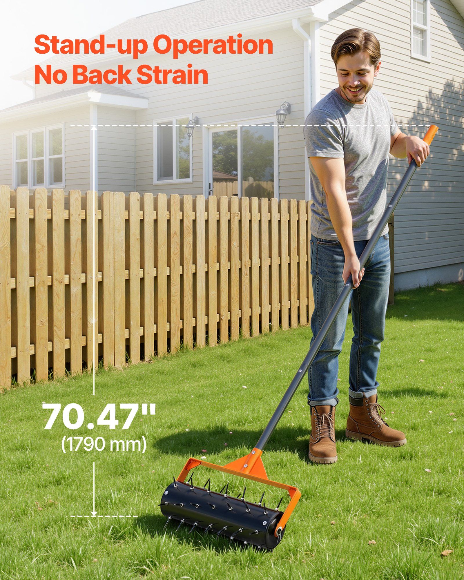 Rolling Lawn Aerator, 410mm Manual Push Aerator Roller with 42 Spikes & 60 in Long Handle, Fillable Drum for Added Weight, Heavy-Duty Lawn Soil Penetrator for Garden Yard Compacted Soils - Image 4