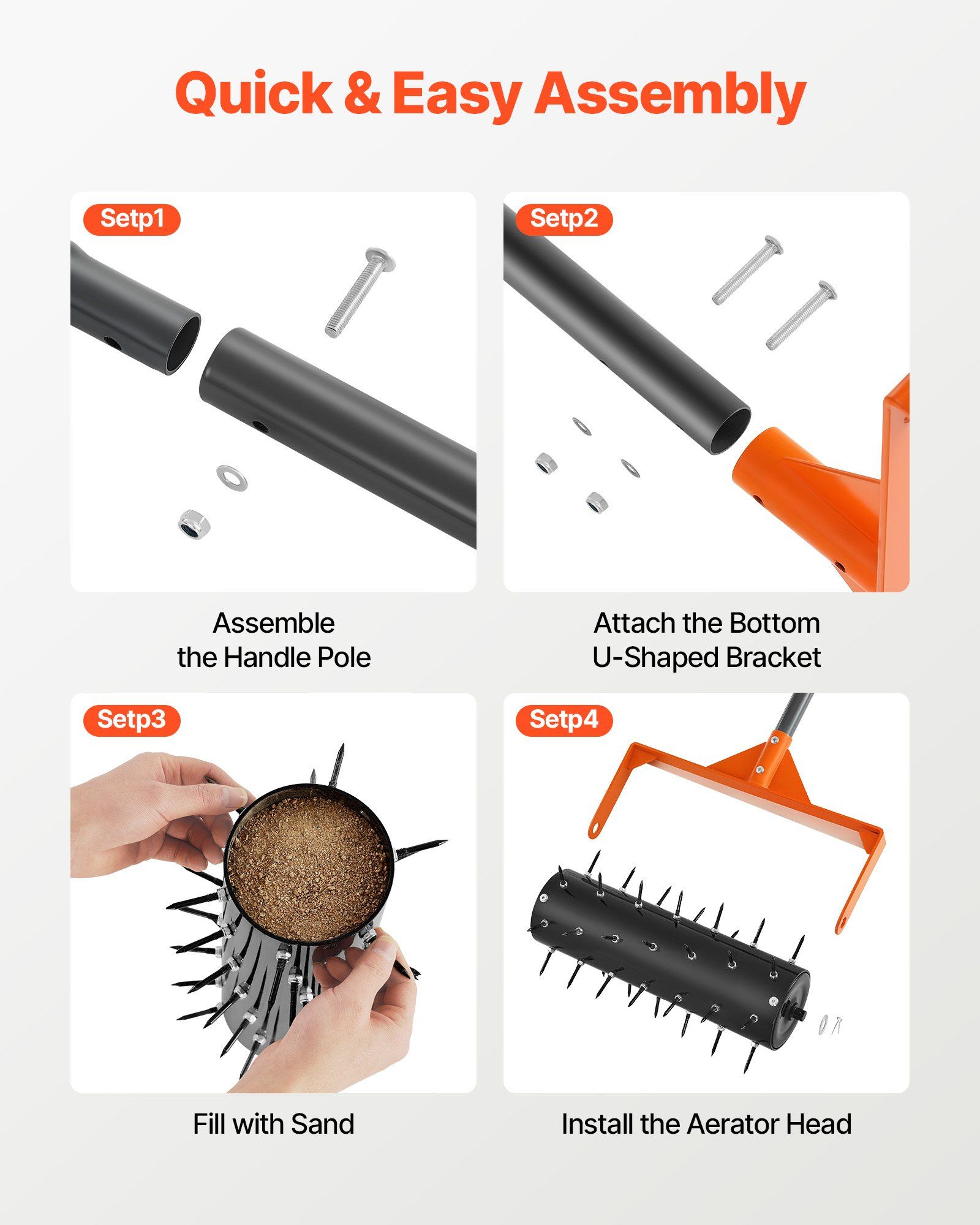 Rolling Lawn Aerator, 410mm Manual Push Aerator Roller with 42 Spikes & 60 in Long Handle, Fillable Drum for Added Weight, Heavy-Duty Lawn Soil Penetrator for Garden Yard Compacted Soils - Image 5