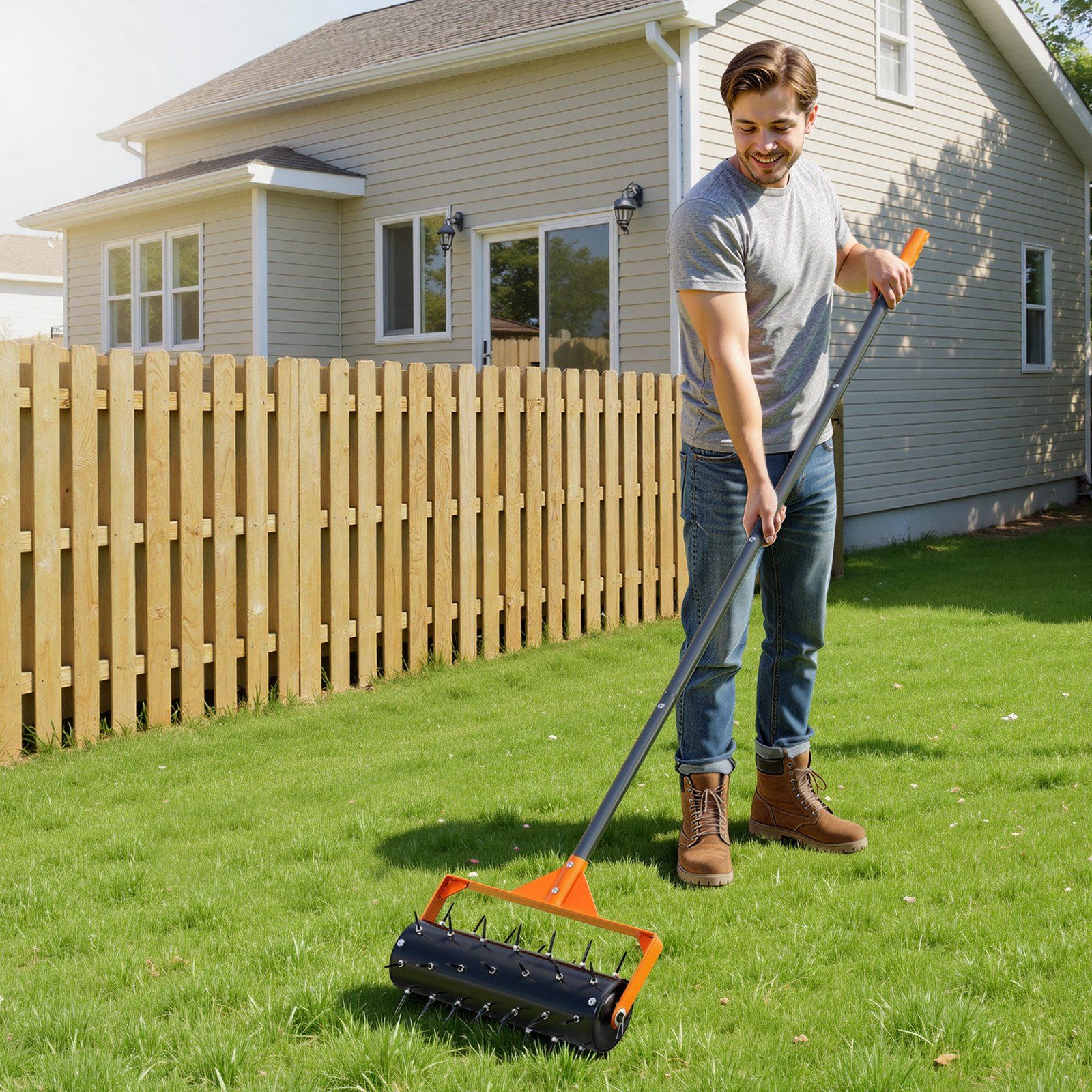 Rolling Lawn Aerator, 410mm Manual Push Aerator Roller with 42 Spikes & 60 in Long Handle, Fillable Drum for Added Weight, Heavy-Duty Lawn Soil Penetrator for Garden Yard Compacted Soils - Image 8