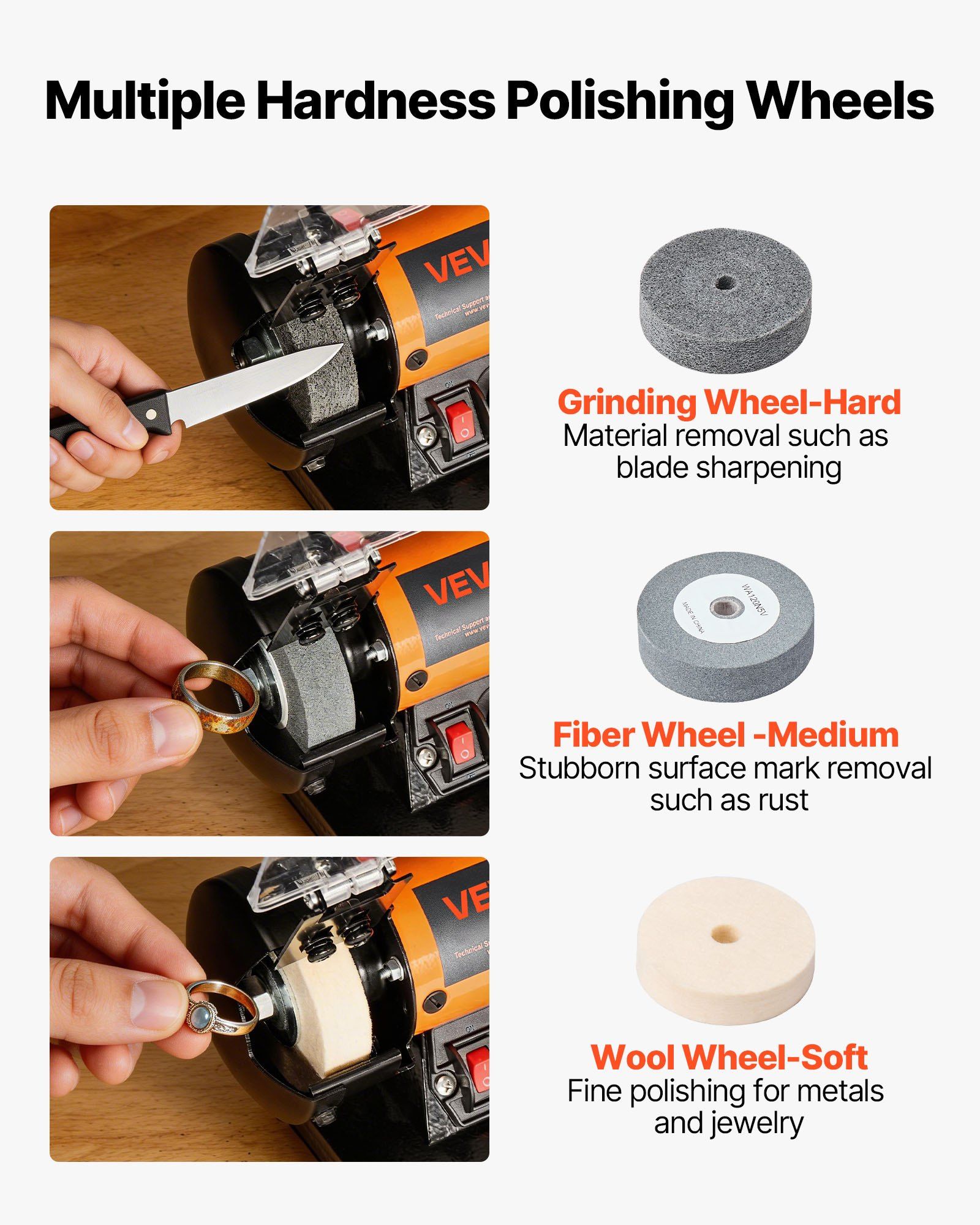 Bench Buffer Polisher, 8300-10600 RPM Adjustable Speed, Polishing & Buffing Machine with Grinding, Fiber, and Wool Wheels, 100-Piece Accessory Kit, for Jewelry, Wood, Metal, Raw Stone, Jade DIY - Image 2