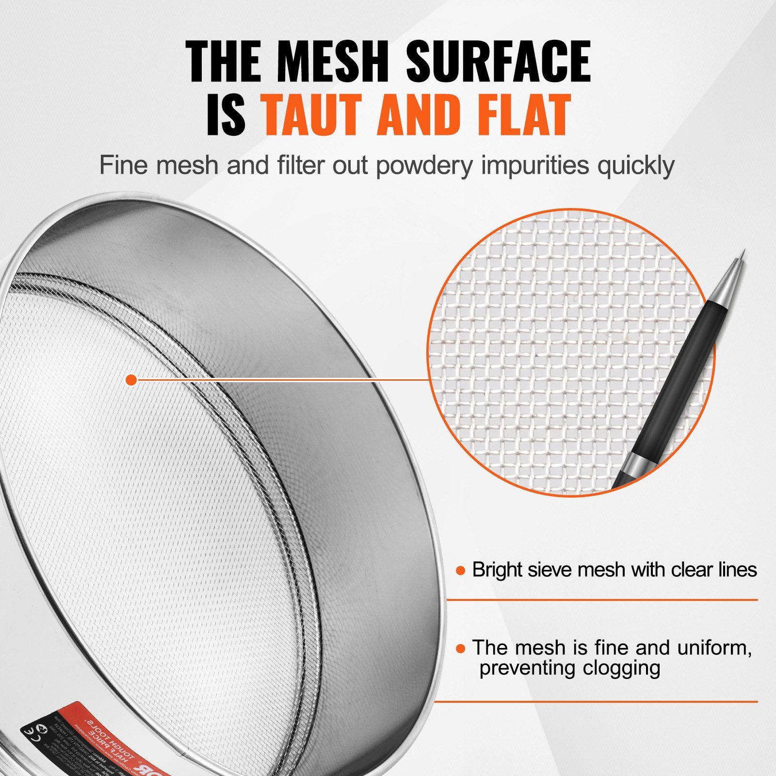 Flour Sieve Fine Mesh, 12 Mesh Flour Sifter, 304 Stainless Steel Fine Mesh Sifter Food-grade, Dia. 12.6