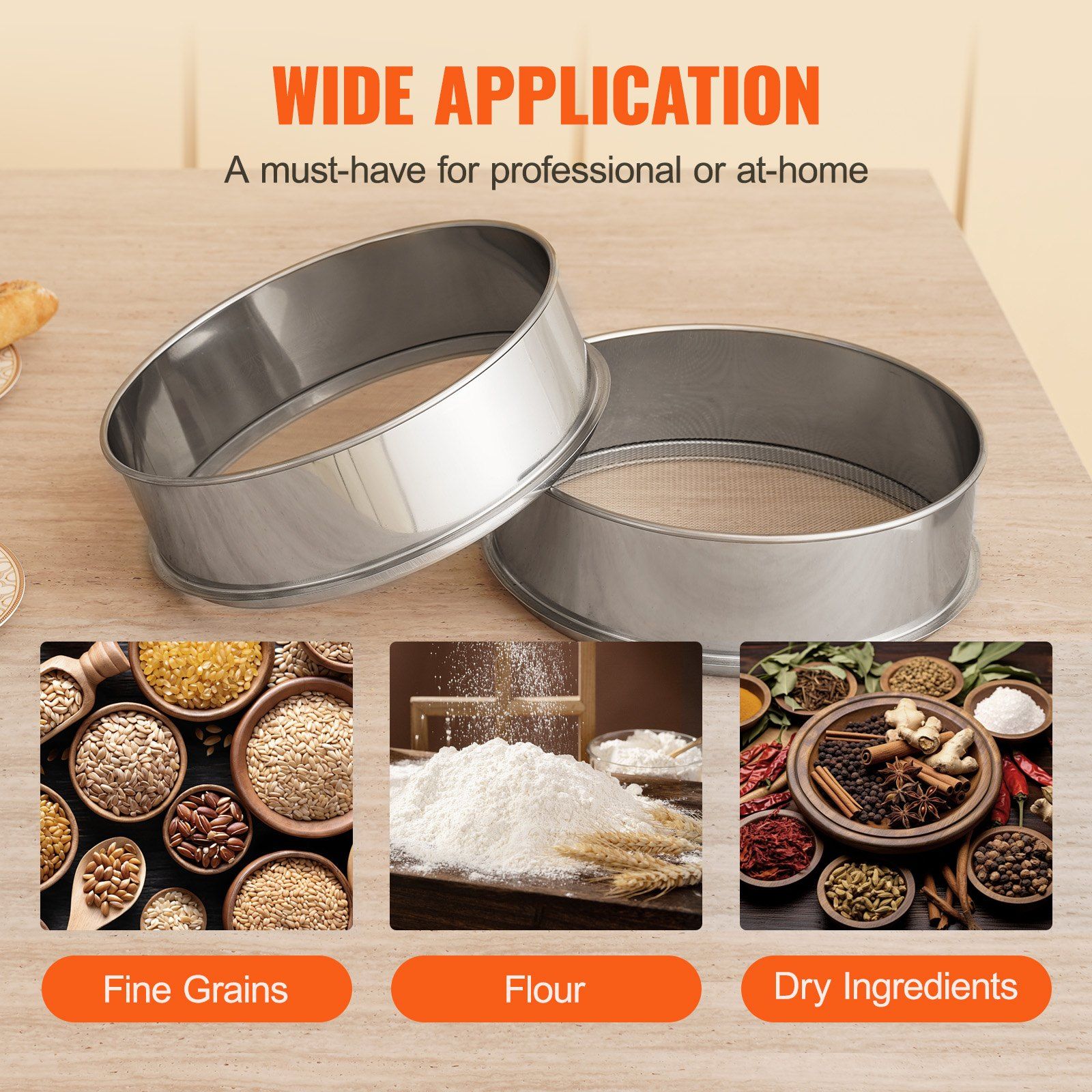 Flour Sieve Fine Mesh, 12 Mesh Flour Sifter, 304 Stainless Steel Fine Mesh Sifter Food-grade, Dia. 12.6