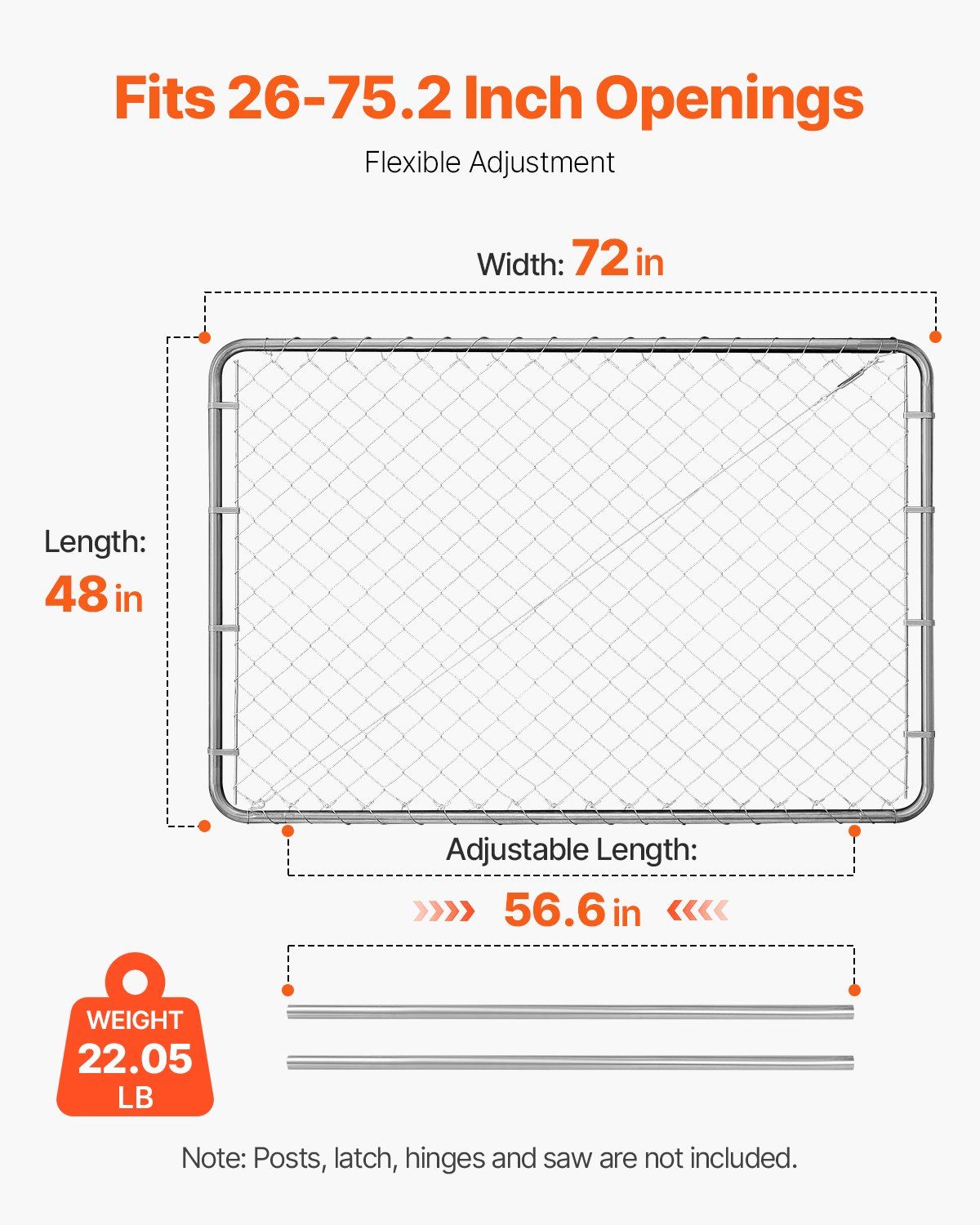 Chain Link Fence Gate, 183 x 122 cm, Adjustable Chain Link Fence Panel, Fit 67-183 cm (W) x 183 cm (H) Garden Fence Gate Opening, Rust-Resistant Galvanized Fencing Gate for Farm, Posts Not Included - Image 4