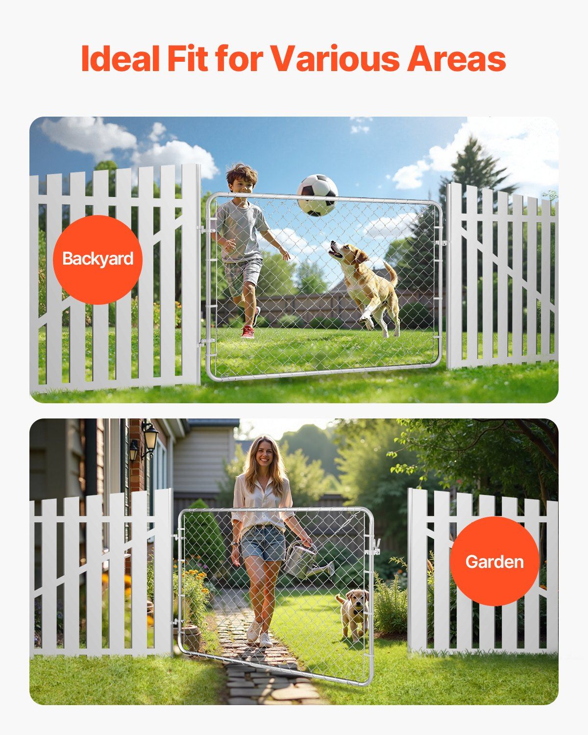 Chain Link Fence Gate, 183 x 122 cm, Adjustable Chain Link Fence Panel, Fit 67-183 cm (W) x 183 cm (H) Garden Fence Gate Opening, Rust-Resistant Galvanized Fencing Gate for Farm, Posts Not Included - Image 6
