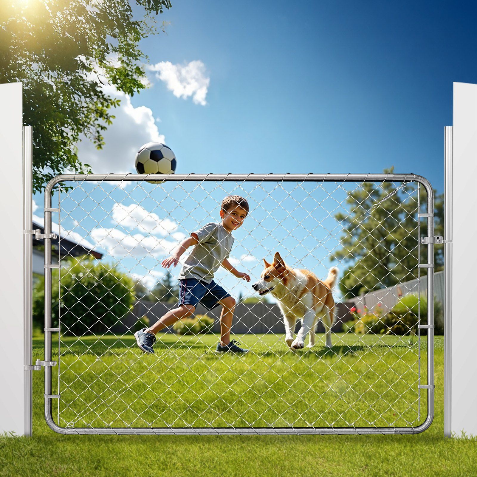 Chain Link Fence Gate, 183 x 122 cm, Adjustable Chain Link Fence Panel, Fit 67-183 cm (W) x 183 cm (H) Garden Fence Gate Opening, Rust-Resistant Galvanized Fencing Gate for Farm, Posts Not Included - Image 8
