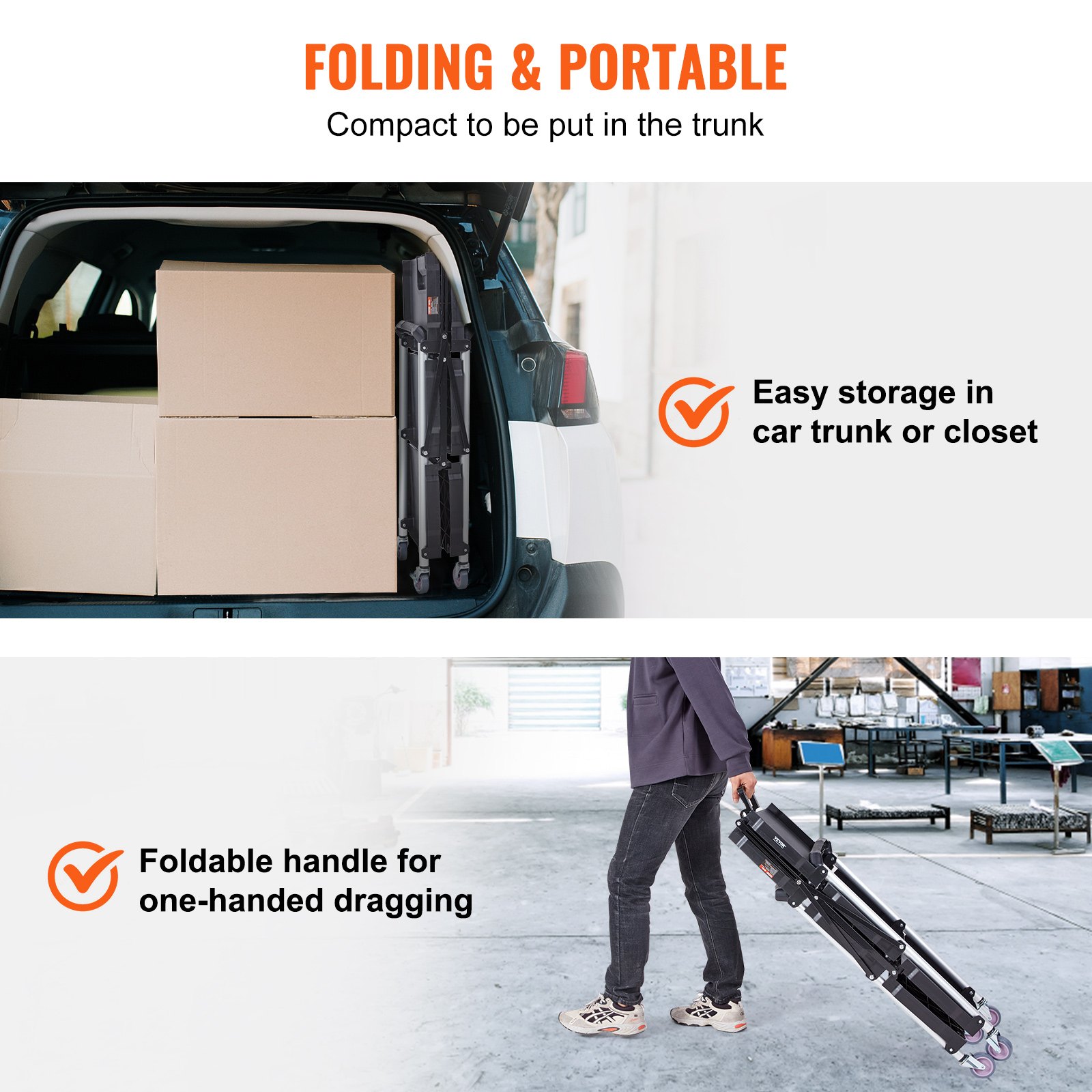 Foldable Utility Service Cart, 3 Shelf 165LBS Heavy Duty Plastic Rolling Cart with Lockable Wheels, Ergonomic Handle, Portable Garage Tool Cart for Warehouse/Office/Home(25.62