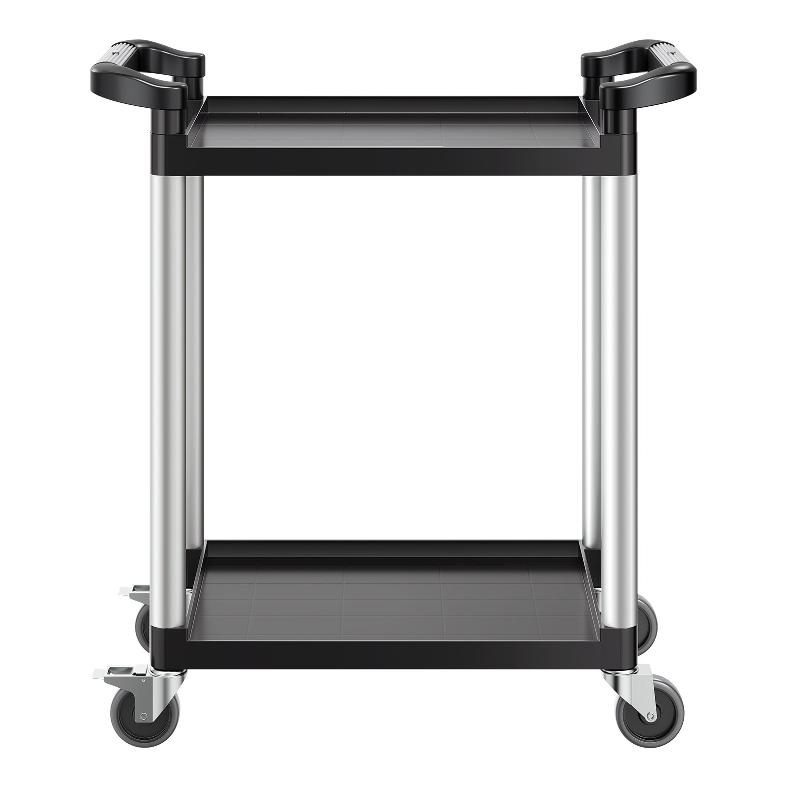 Utility Cart, 300 lbs Load Capacity, 2-tier Utility Plastic Cart with 360° Swivel Wheels (2 with Brakes), 24.4 x 16.1-inch Food Service Cart for Warehouse, Office, Home, Restaurant, Kitchen - Image 1