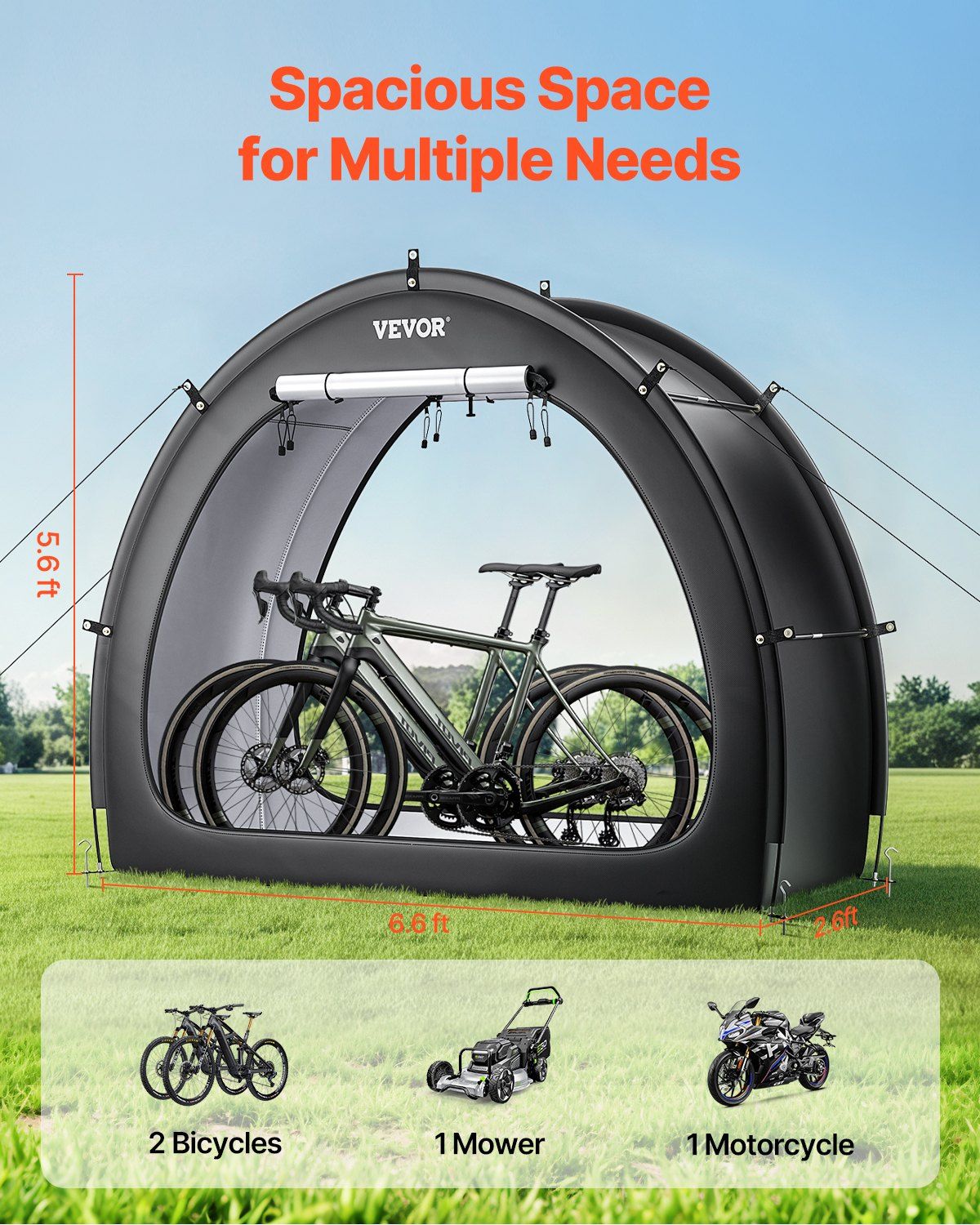 Bike Storage Tent, 1 to 2 Bikes, Outdoor Spacious Bike Storage Tent with Ventilated Window, Waterproof Fan-Shaped Bike Tent with High Strength Fiberglass & Dual Zippers, Fit for Bicycle - Image 2