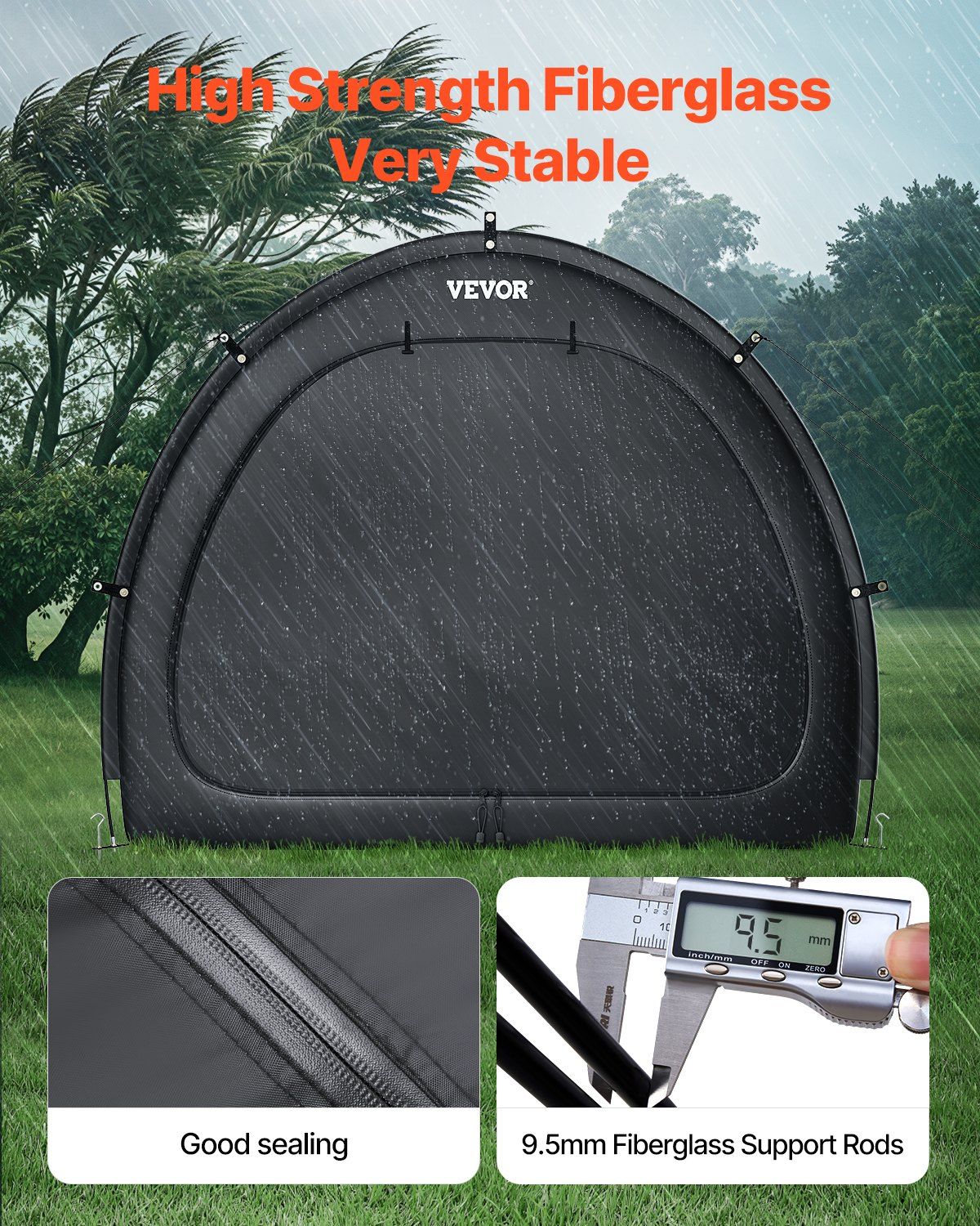 Bike Storage Tent, 1 to 2 Bikes, Outdoor Spacious Bike Storage Tent with Ventilated Window, Waterproof Fan-Shaped Bike Tent with High Strength Fiberglass & Dual Zippers, Fit for Bicycle - Image 4