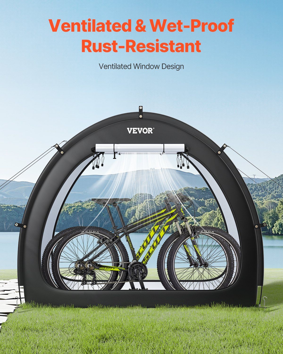 Bike Storage Tent, 1 to 2 Bikes, Outdoor Spacious Bike Storage Tent with Ventilated Window, Waterproof Fan-Shaped Bike Tent with High Strength Fiberglass & Dual Zippers, Fit for Bicycle - Image 6