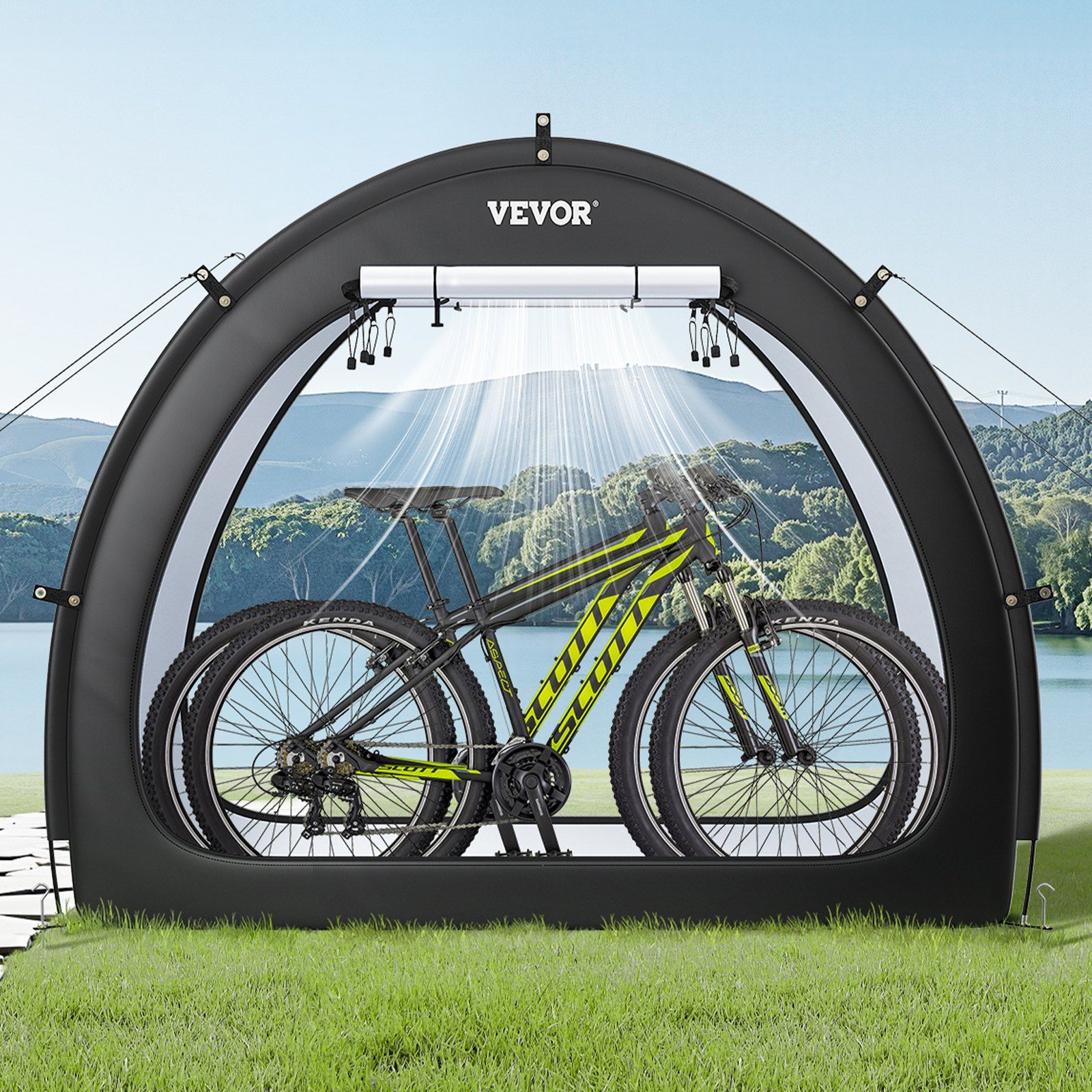 Bike Storage Tent, 1 to 2 Bikes, Outdoor Spacious Bike Storage Tent with Ventilated Window, Waterproof Fan-Shaped Bike Tent with High Strength Fiberglass & Dual Zippers, Fit for Bicycle - Image 8