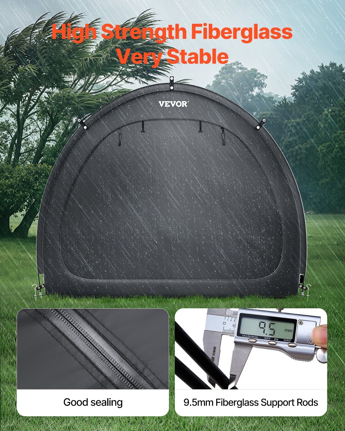 Bike Storage Tent, 4 to 5 Bikes, Outdoor Spacious Bike Storage Tent with Ventilated Window, Waterproof Fan-Shaped Bike Tent with High Strength Fiberglass & Double Door, Fit for Bicycle - Image 4
