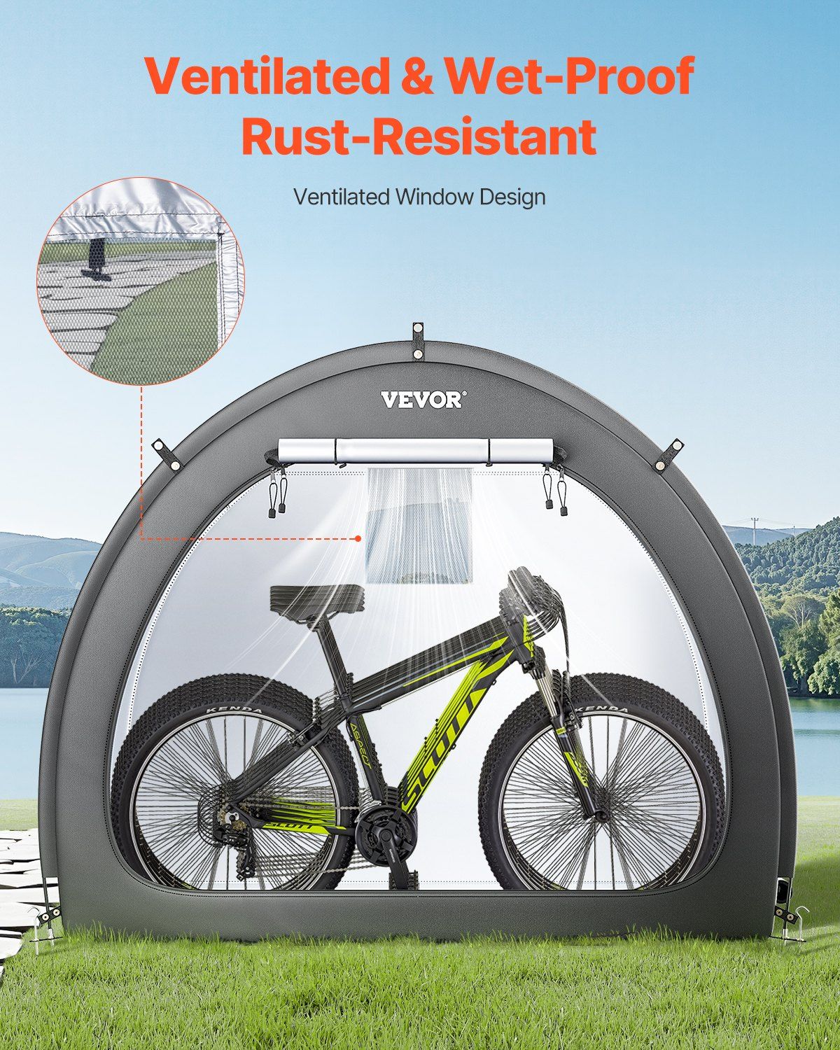 Bike Storage Tent, 4 to 5 Bikes, Outdoor Spacious Bike Storage Tent with Ventilated Window, Waterproof Fan-Shaped Bike Tent with High Strength Fiberglass & Double Door, Fit for Bicycle - Image 6